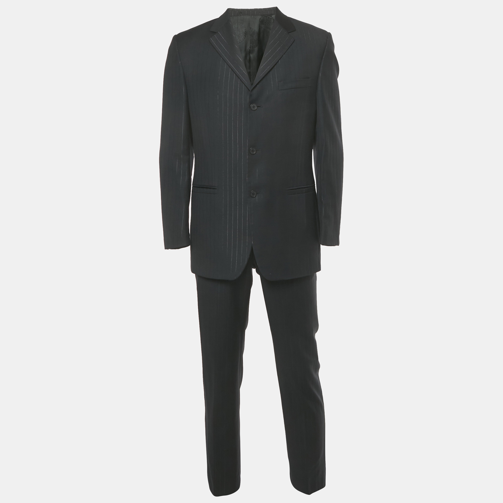 

Versace Black Pinstriped Wool Classic CV2 Suit EX
