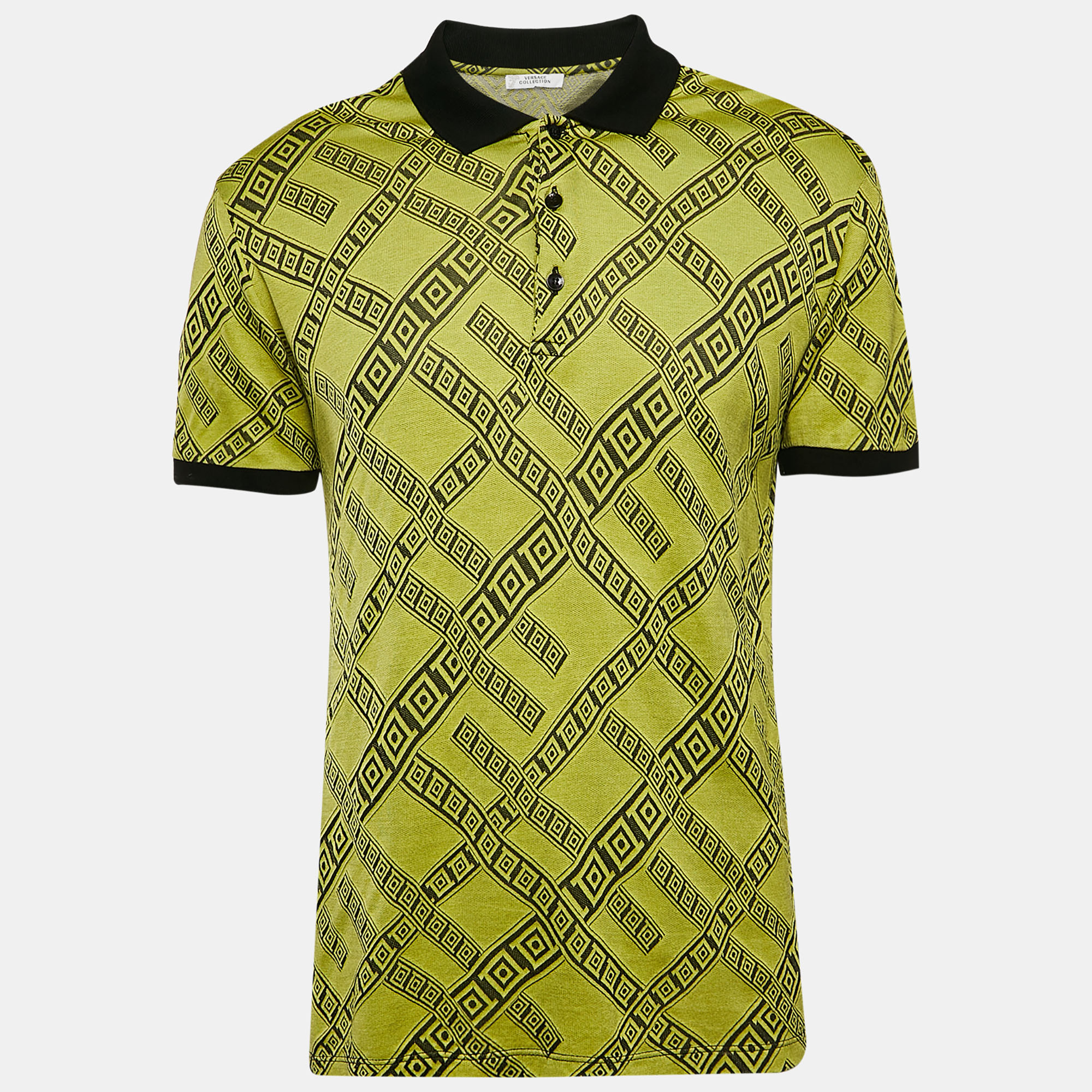 

Versace Collection Yellow Jacquard Knit Polo T-Shirt XL