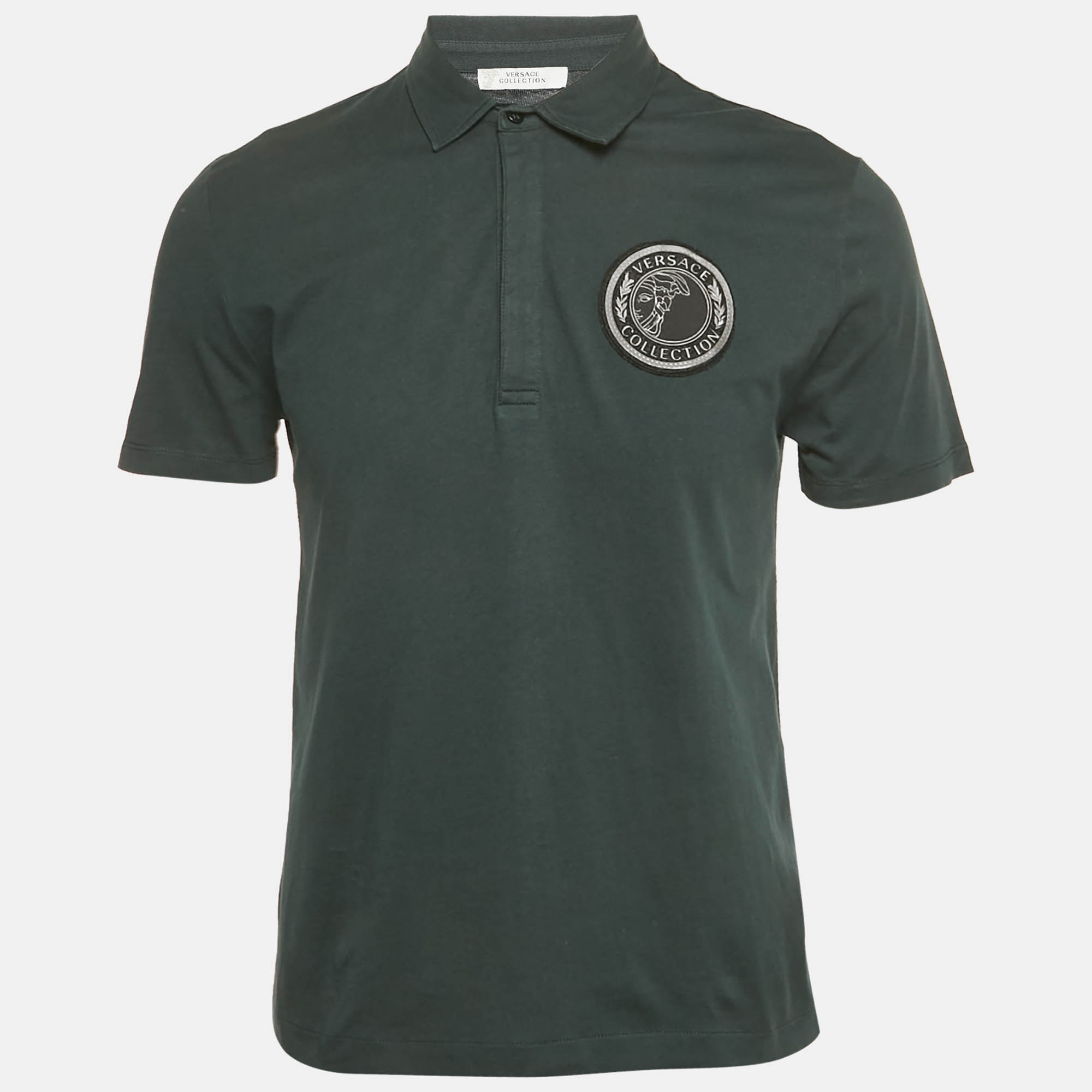 

Versace Collection Green Logo Applique Detail Cotton Polo T-Shirt M