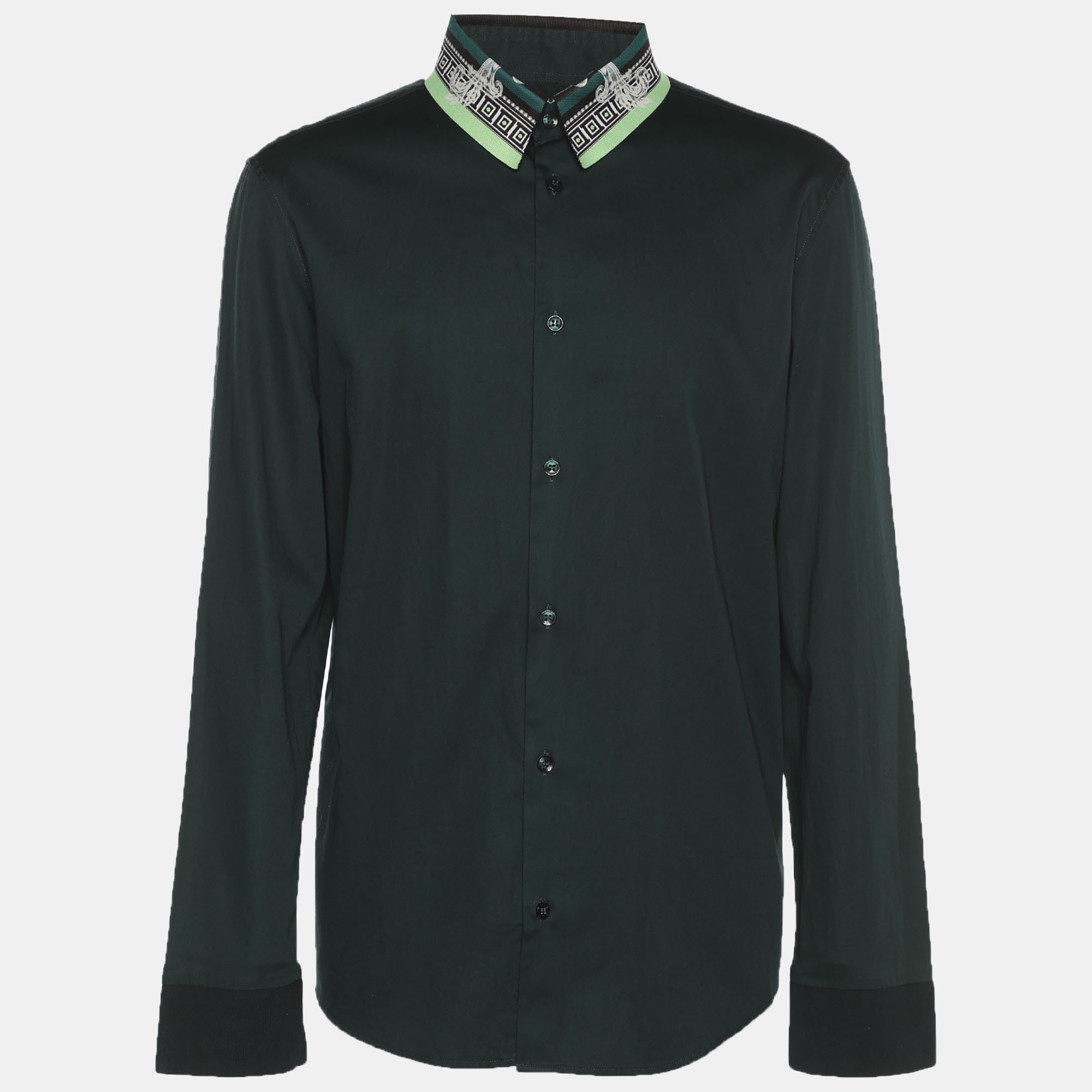 

Versace Collection Green Stretch Cotton Printed Collar Shirt L