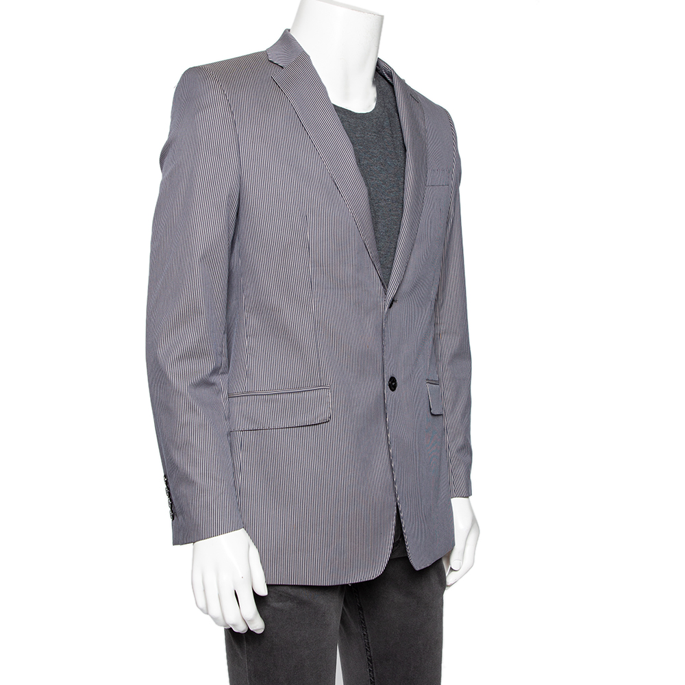

Versace Collection Grey Striped Cotton Single Breasted Blazer