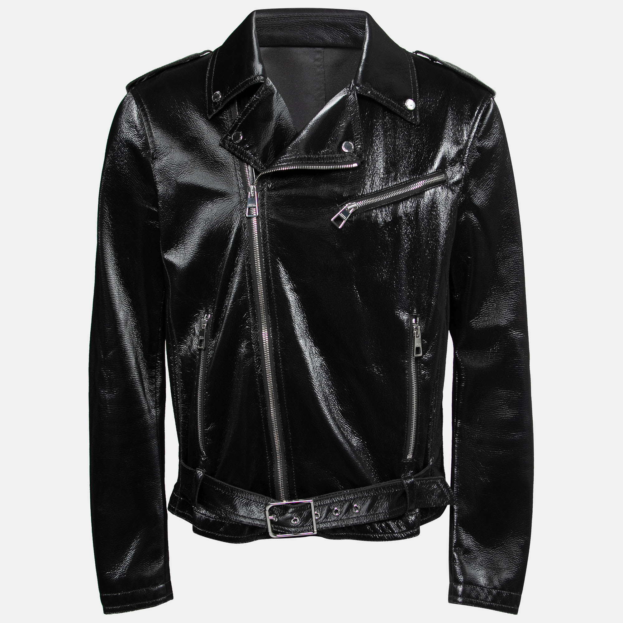 Pre-owned Versace Black Faux Leather Biker Jacket M