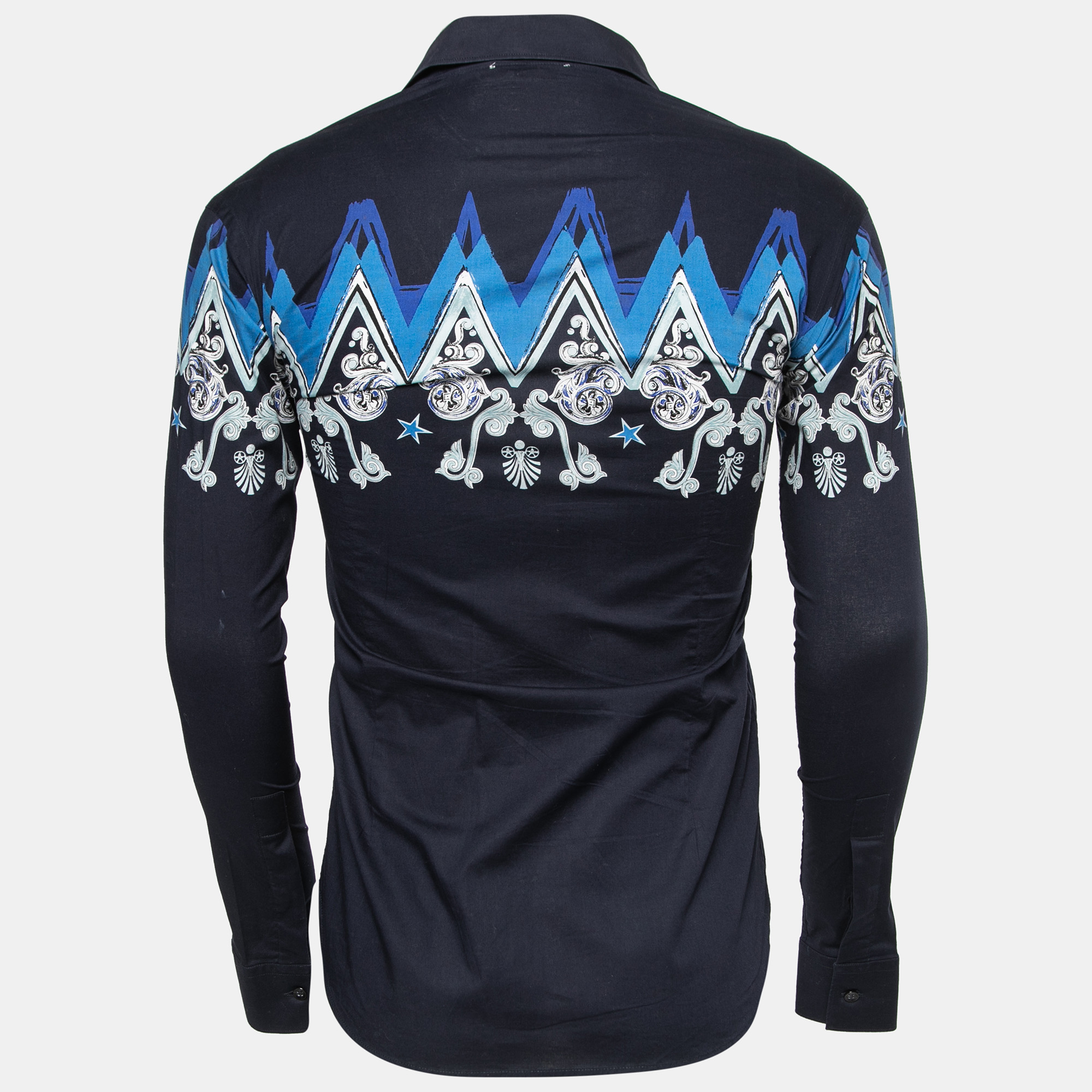 

Versace Collection Navy Blue Printed Cotton Button Front Shirt