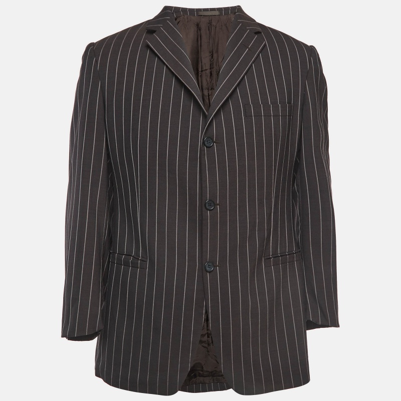 

Versace Collection Brown Pinstripes Wool Single Breasted Blazer