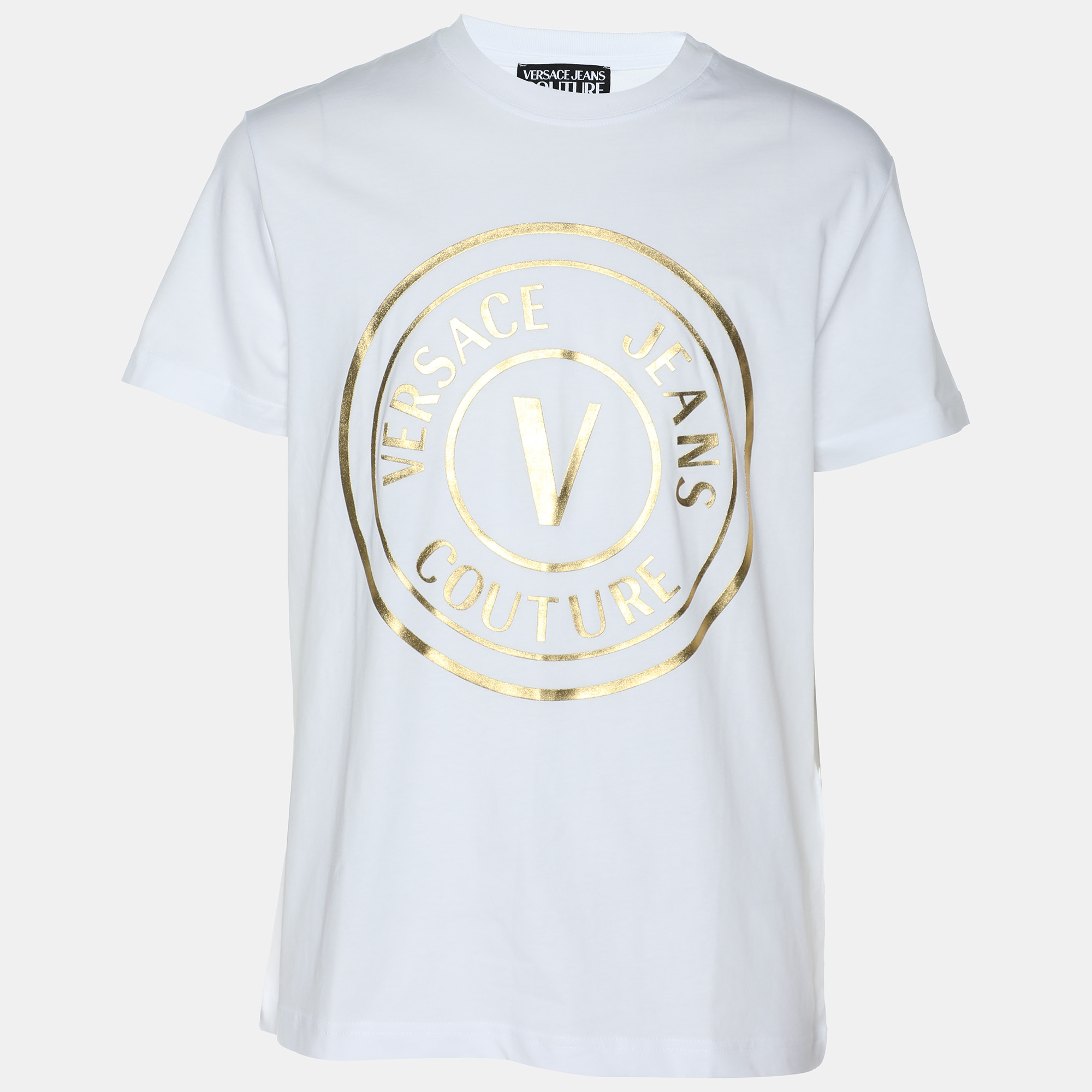 Versace Jeans Couture White/Gold Jersey Logo Print T-Shirt L