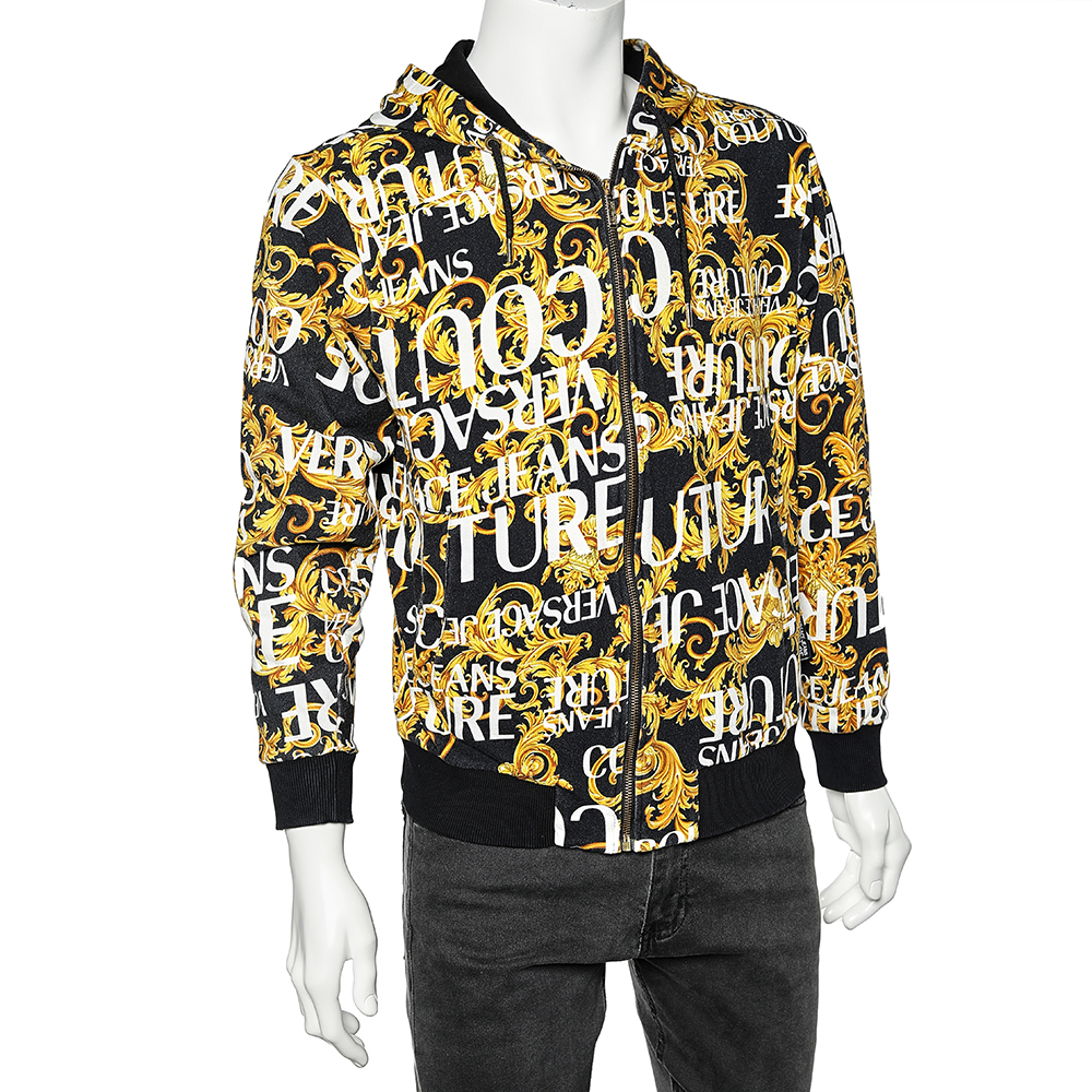 

Versace Jeans Couture Black Baroque-Print Zipped Hoodie Jacket Size