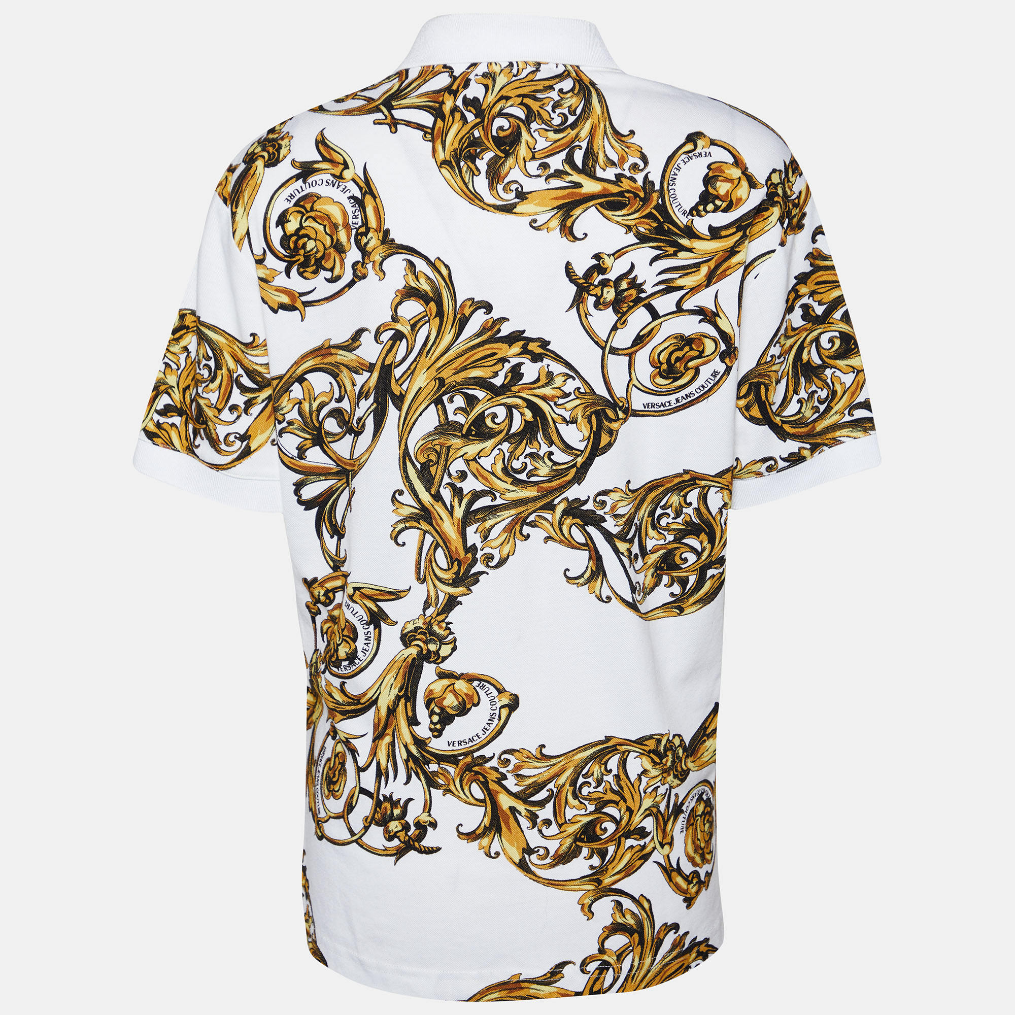 

Versace Jeans Couture White Baroque Printed Cotton Pique Polo T-Shirt