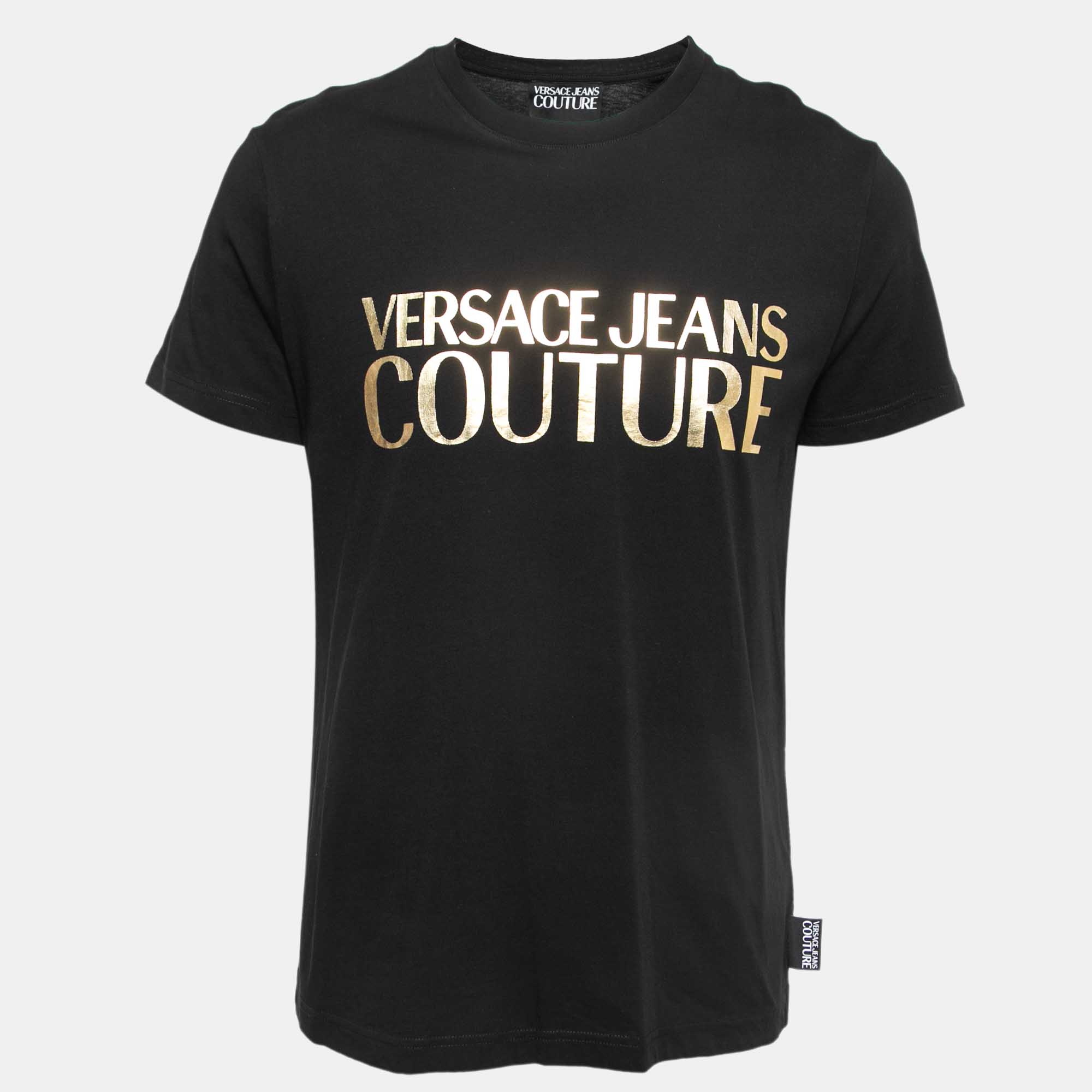 

Versace Jeans Couture Black Logo Print Cotton Half Sleeve T-Shirt
