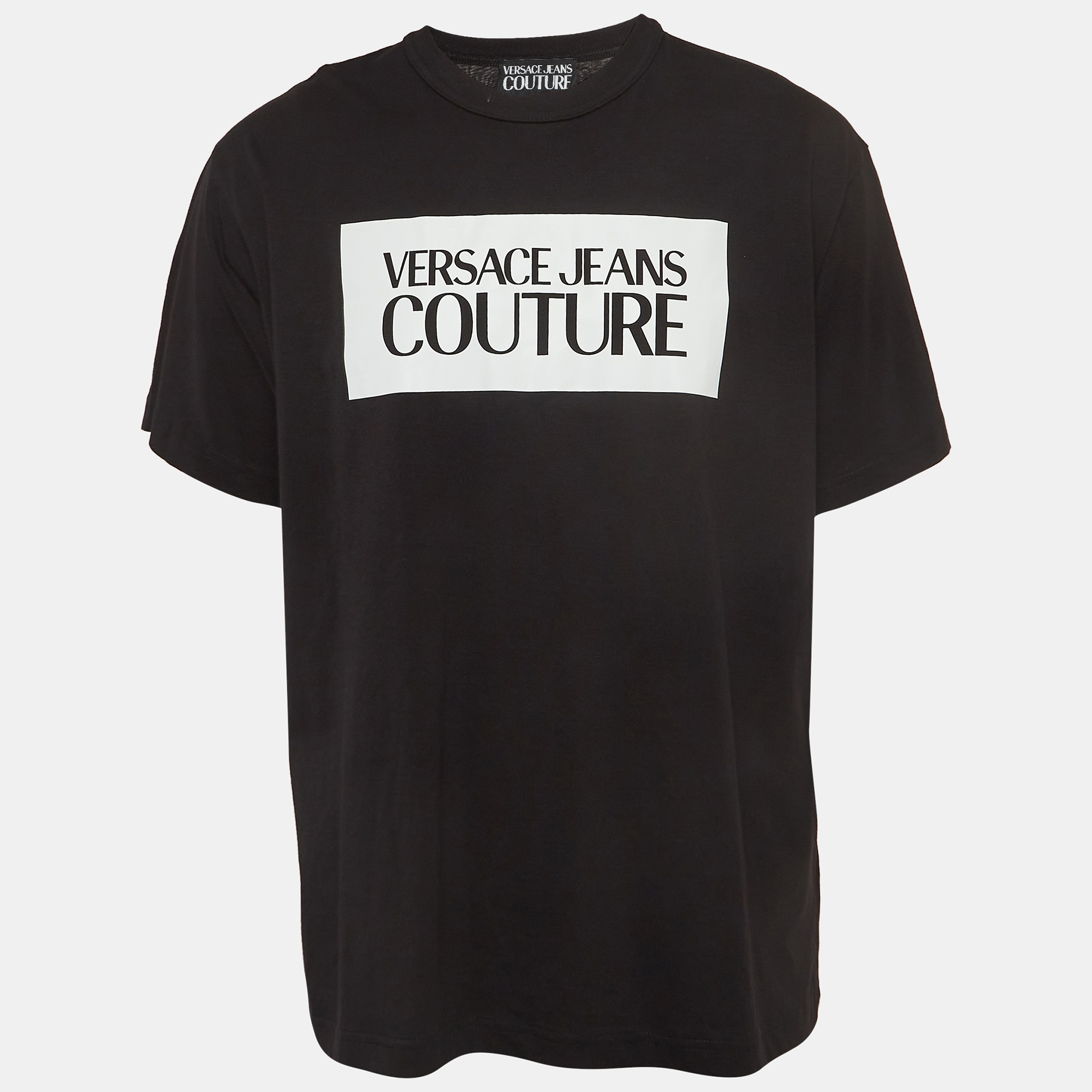 Pre-owned Versace Jeans Couture Black Logo Print Cotton Knit Half Sleeve T-shirt Xl