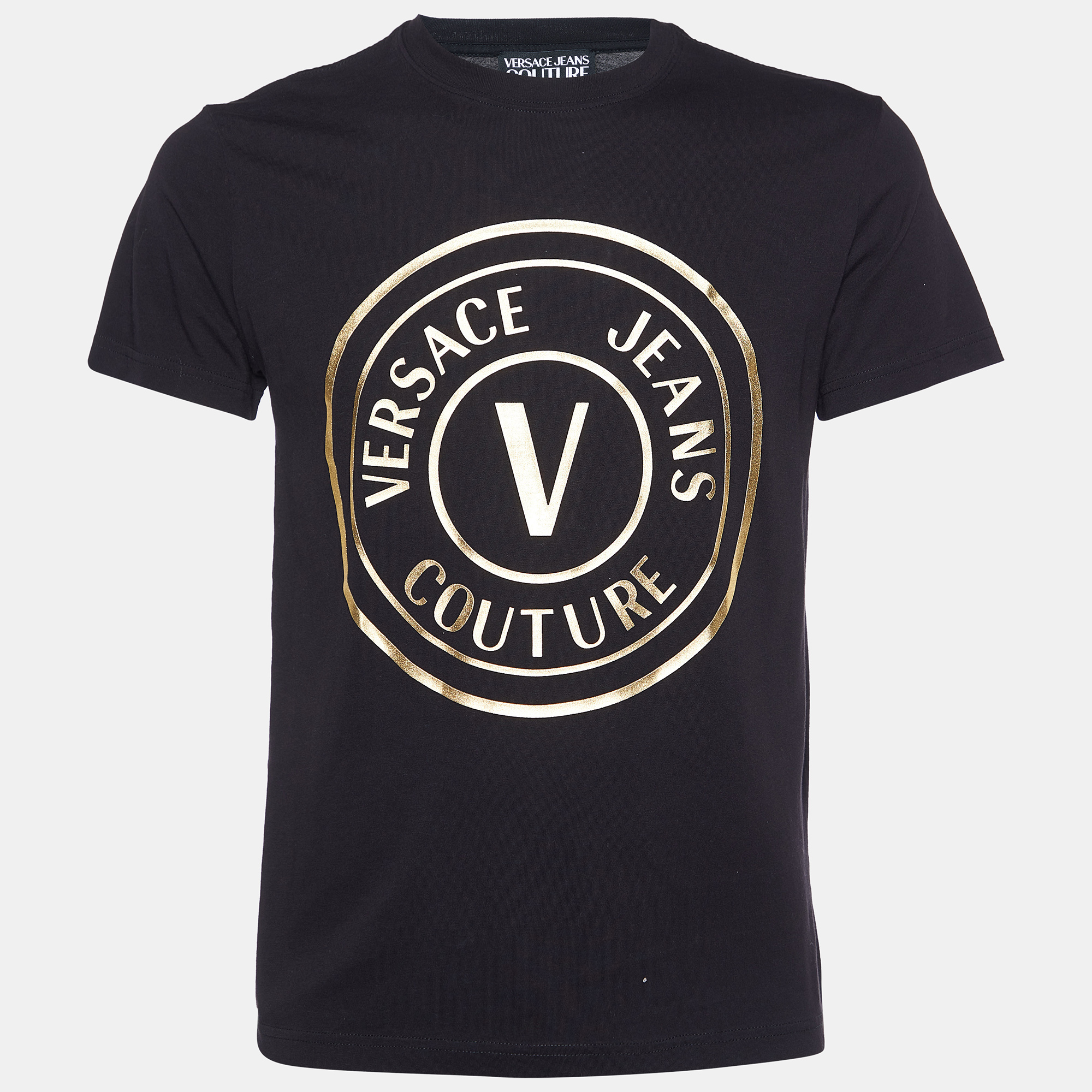 Pre-owned Versace Jeans Couture Black Logo Print Cotton Crew Neck T-shirt M