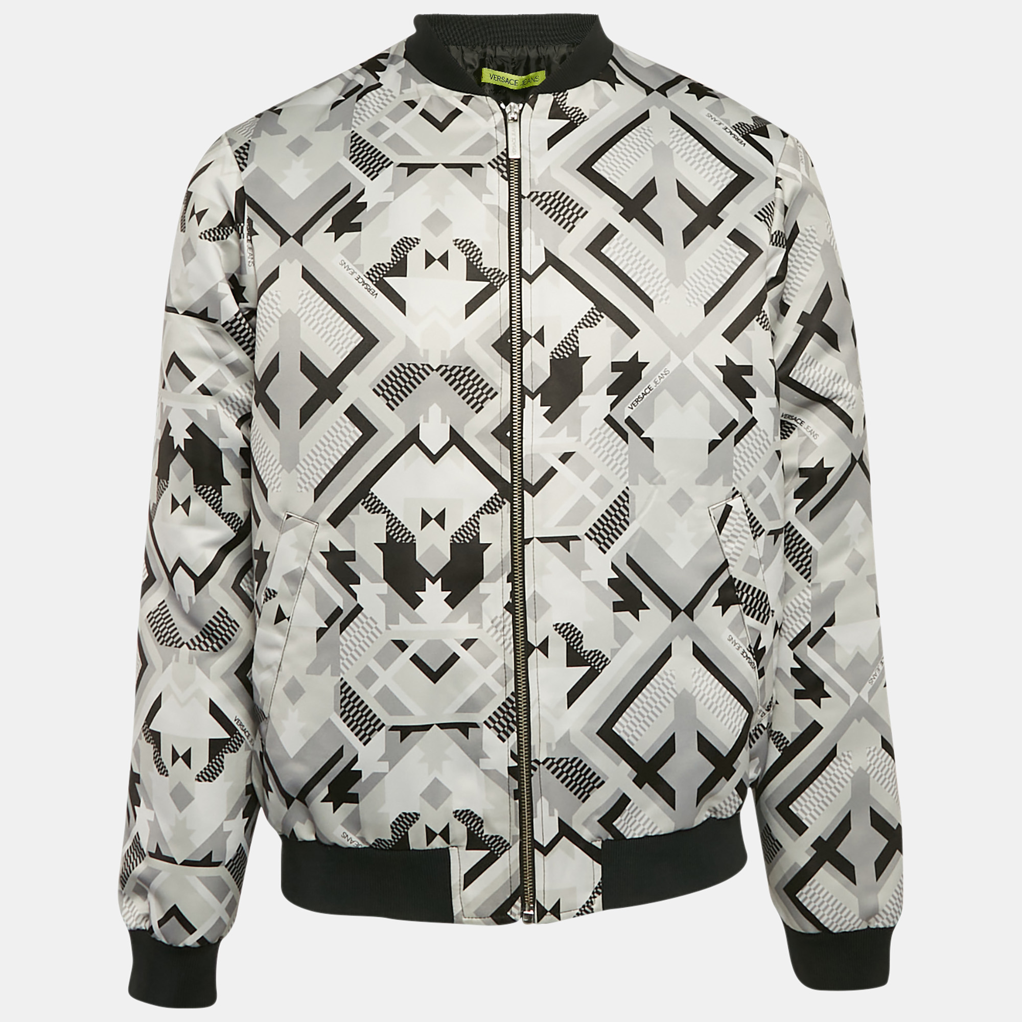 

Versace Jeans Grey Geometric Print Synthetic Bomber Jacket M