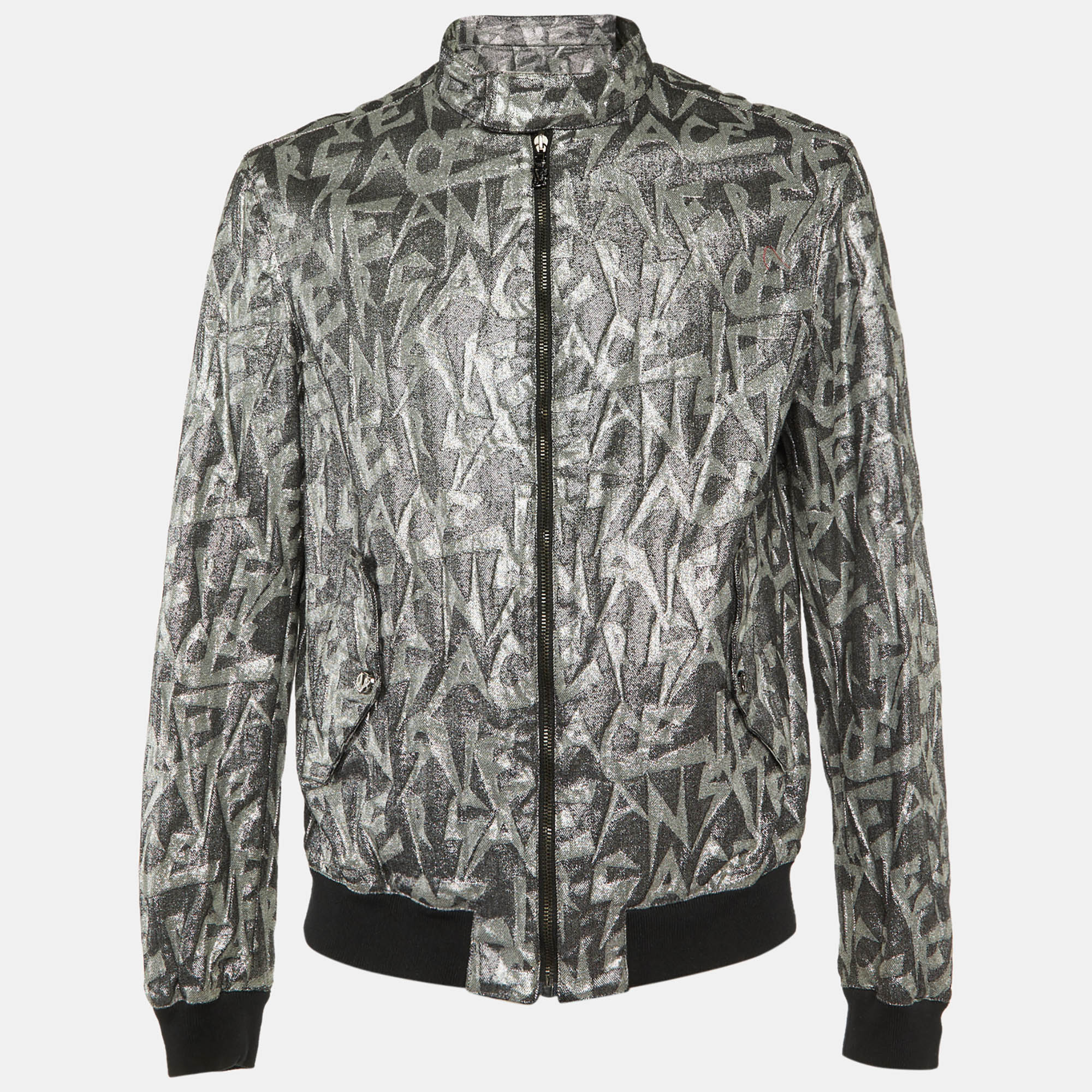 

Versace Jeans Silver Metallic Jacquard Bomber Jacket L