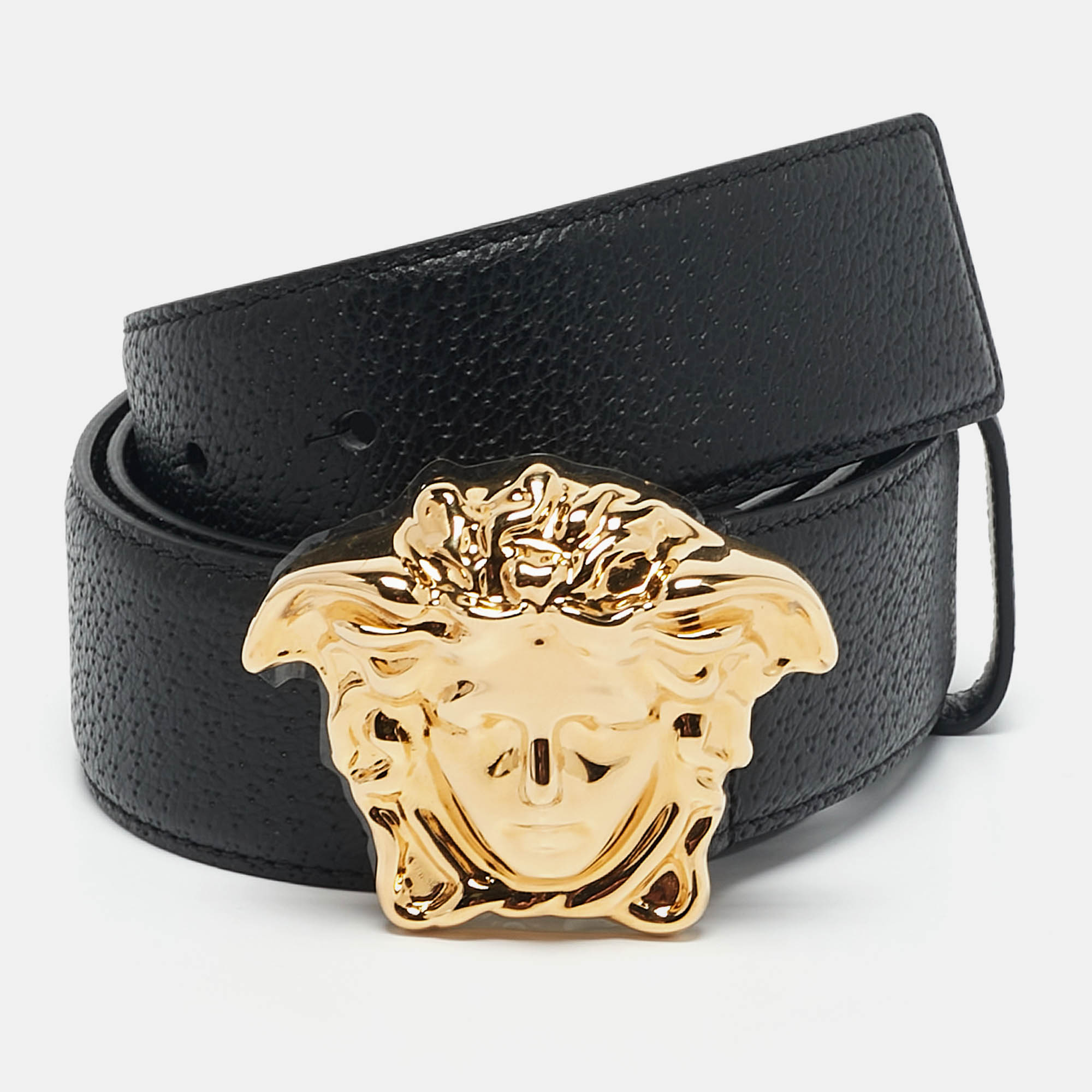

Versace Black Leather La Medusa Buckle Belt