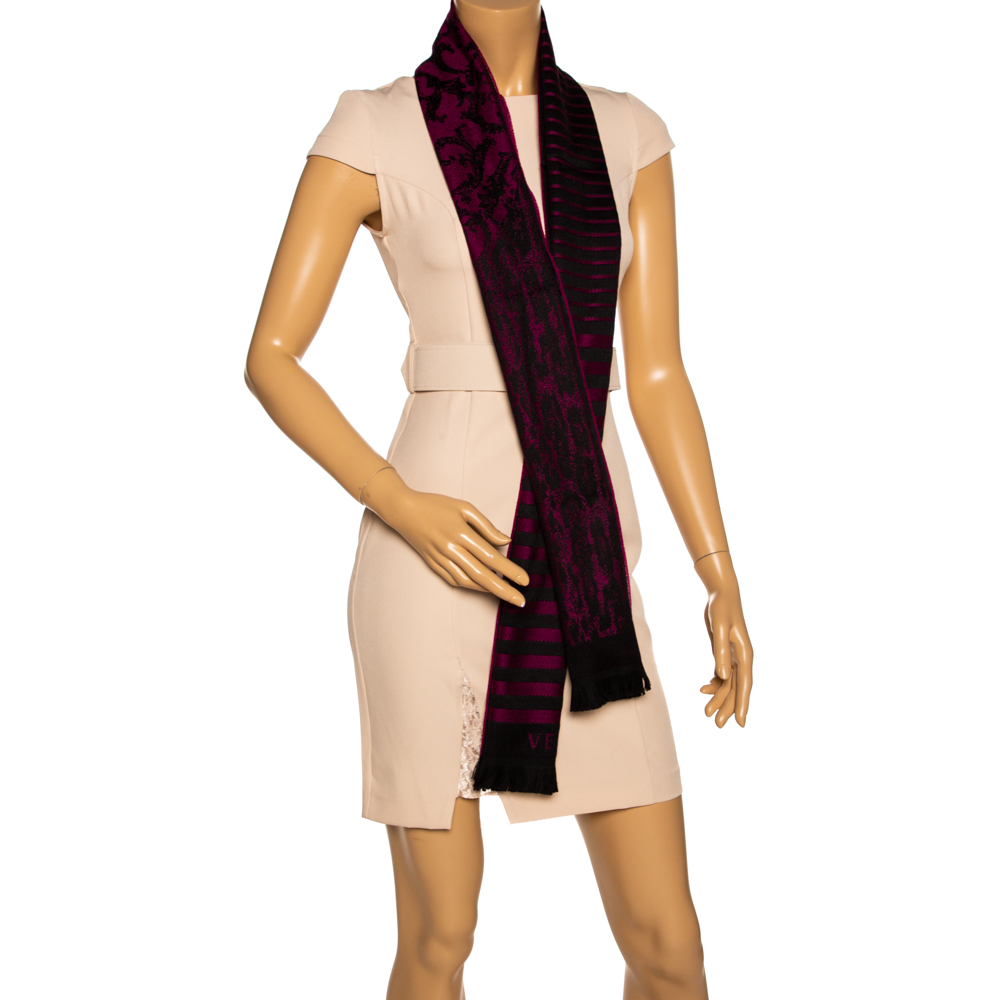 

Versace Purple Striped Medusa Patterned Wool Scarf