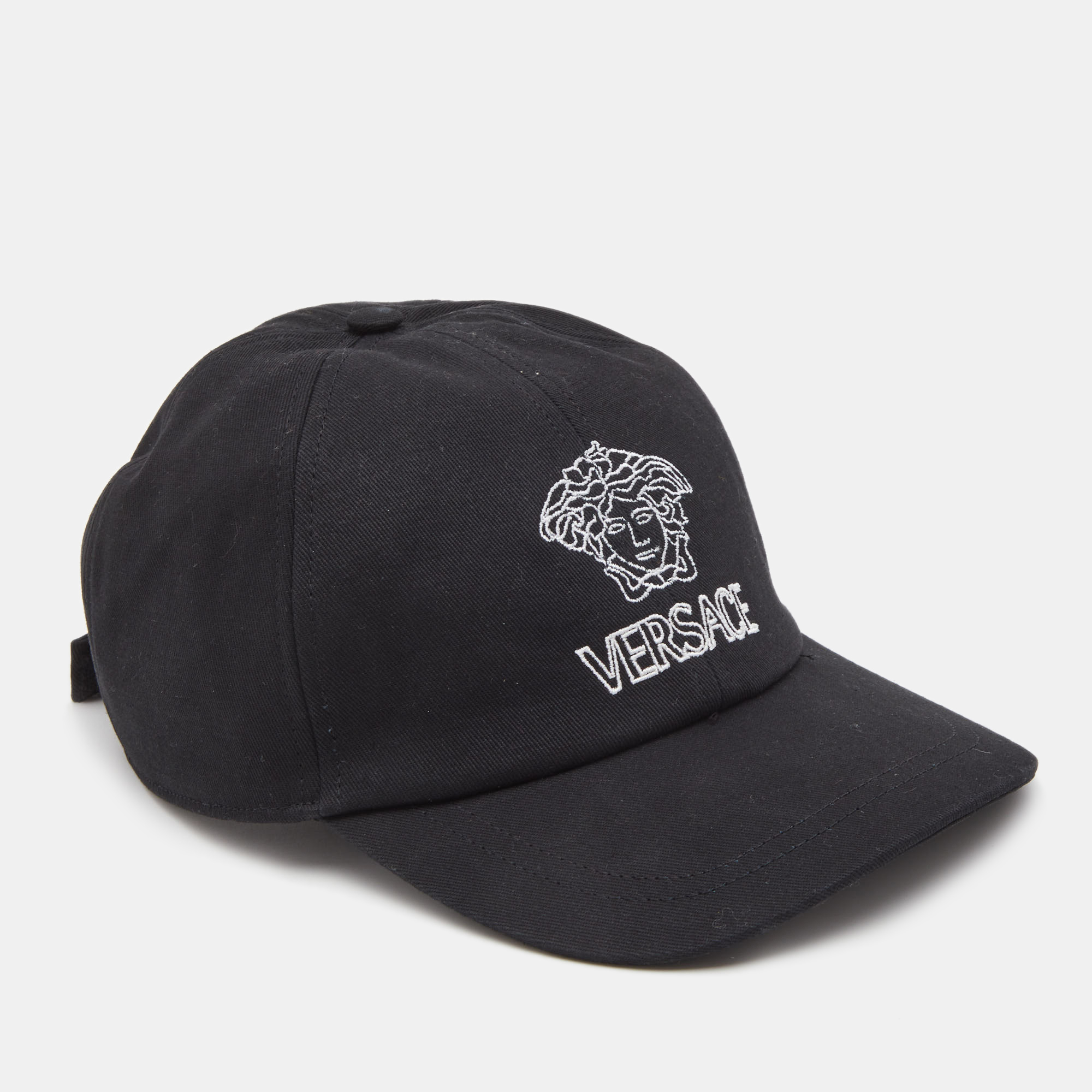 Pre-owned Versace Black Medusa Embroidered Cotton Canvas Baseball Cap