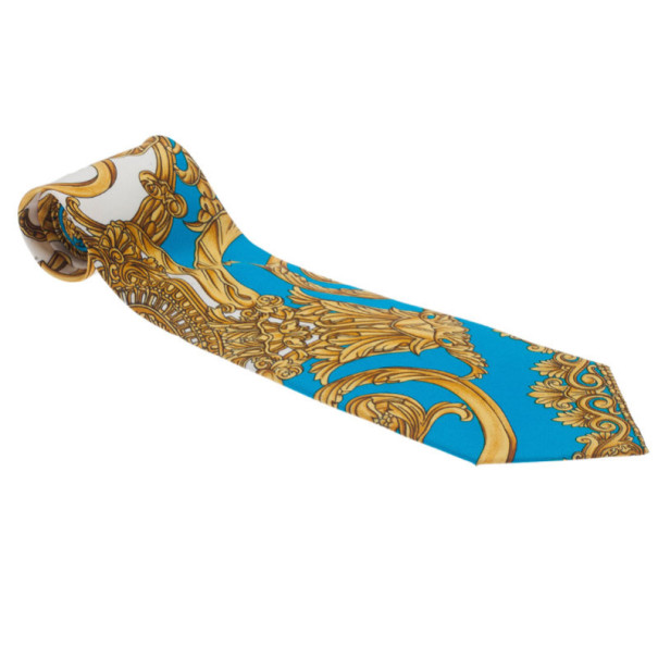 Gianni Versace Turquoise and Gold Silk Tie