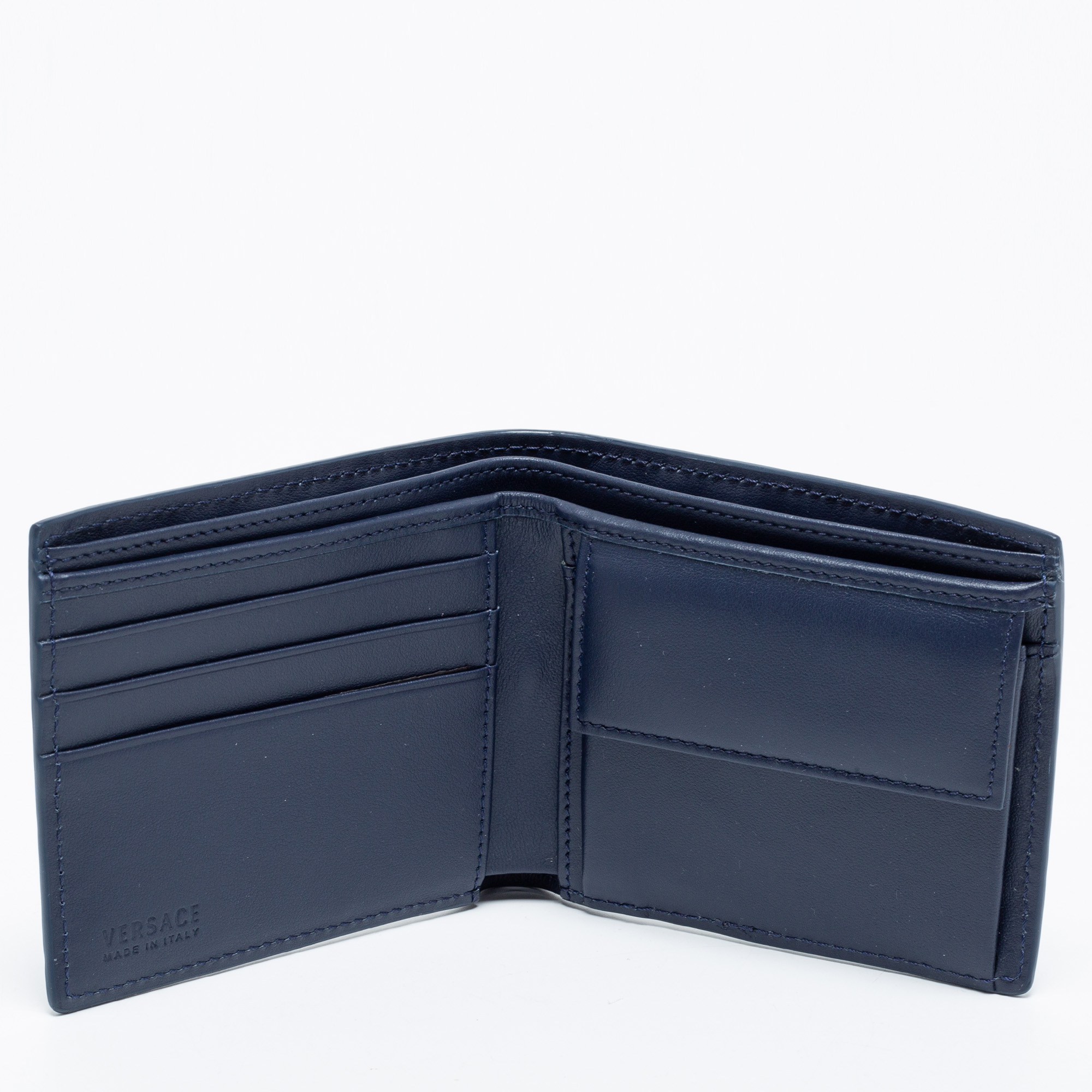 

Versace Blue Greca Embossed Leather Bifold Wallet