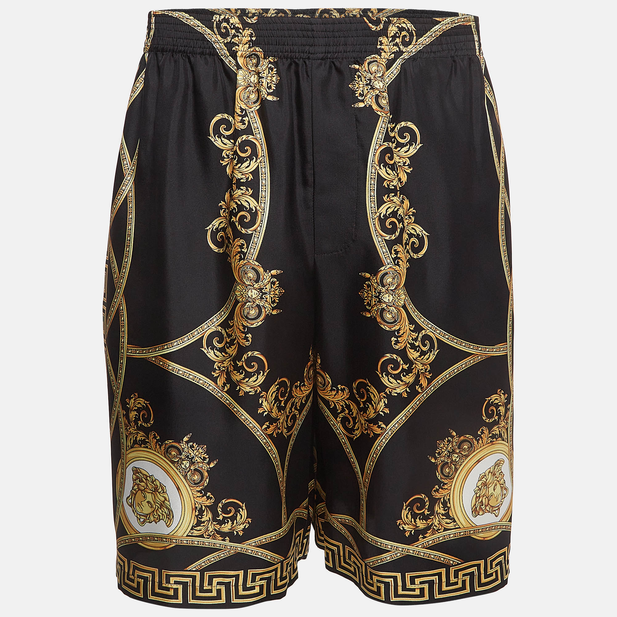 

Versace Black Baroque Print Silk Shorts XXXL