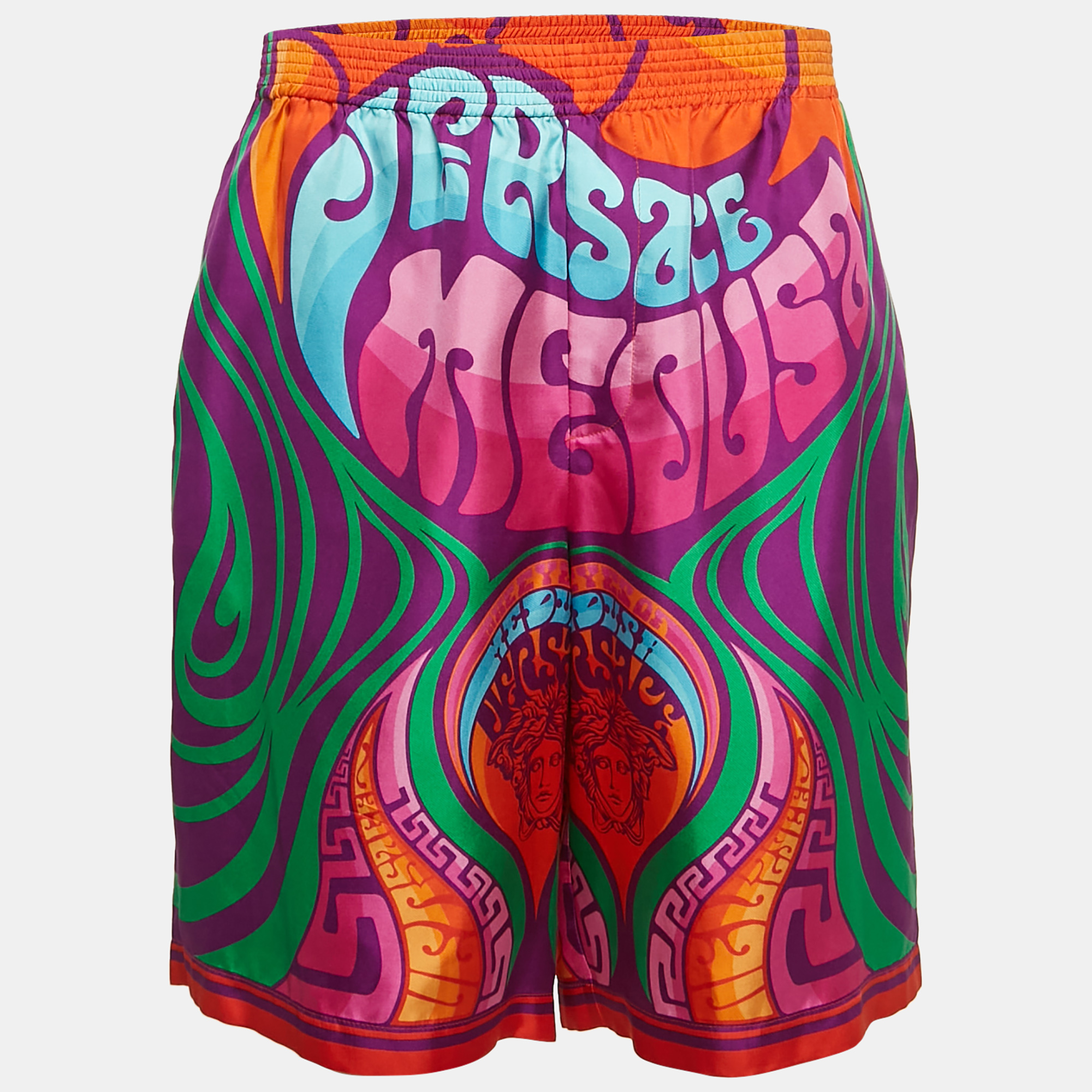 

Versace Multicolor Printed Silk Medusa Music Shorts XL