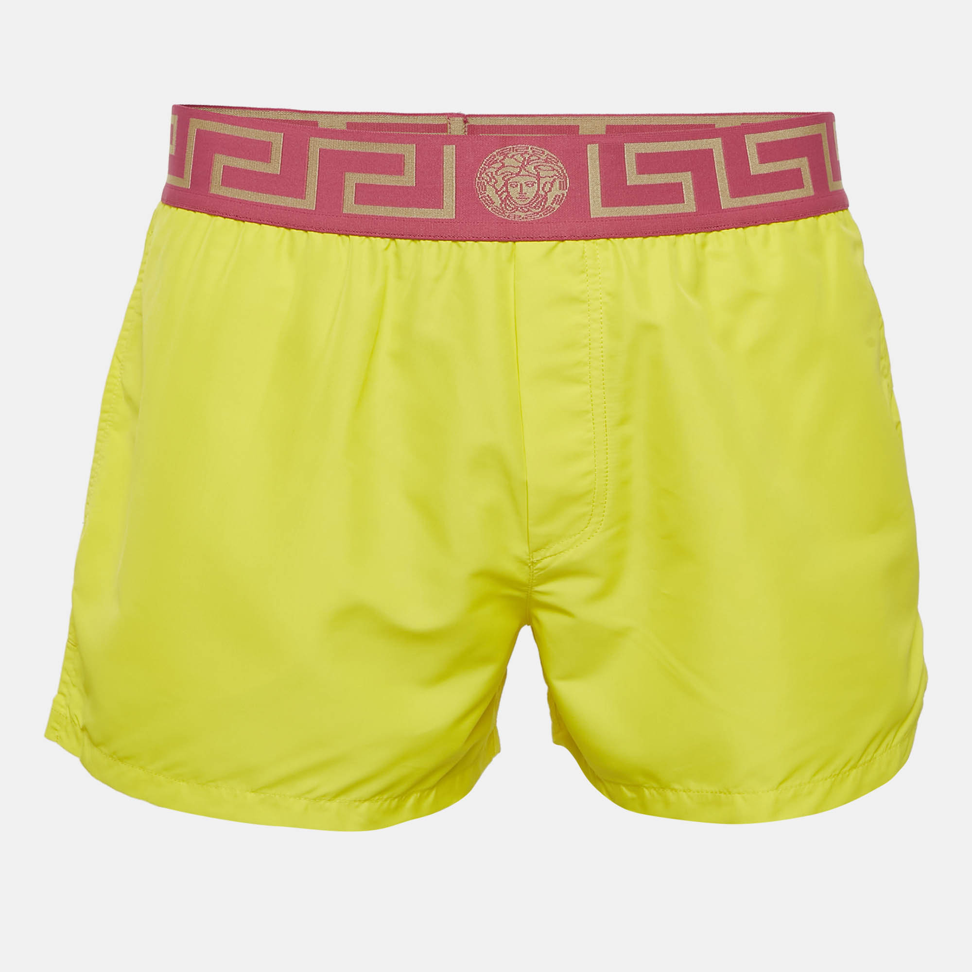 

Versace Yellow/Pink Greca Border Synthetic Swim Shorts M