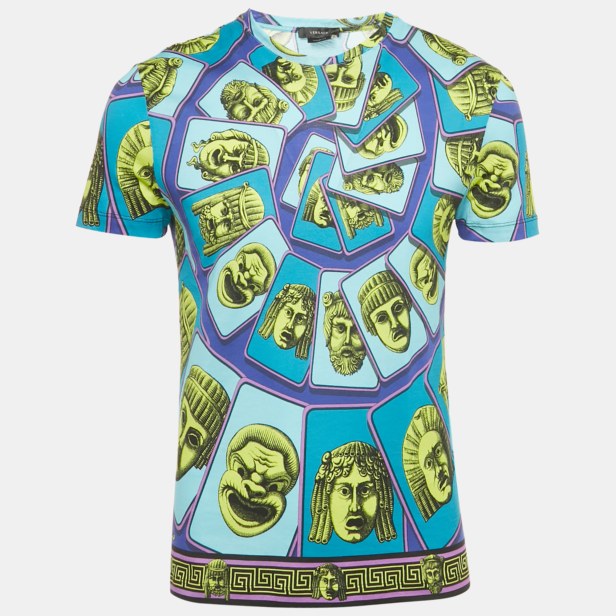 

Versace Blue Le Maschere Print Jersey Taylor Fit T-Shirt S