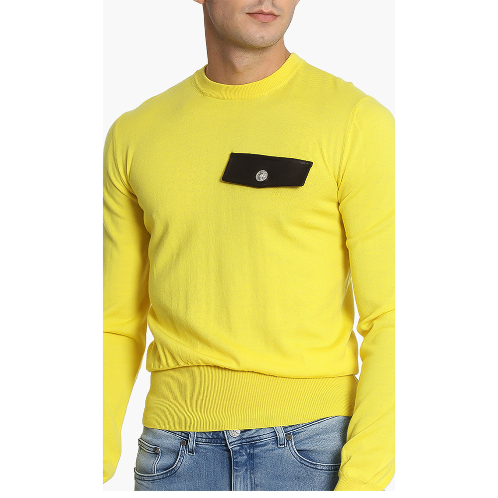 

Versace Yellow Embellished Flap Leather Sweater  (IT 46