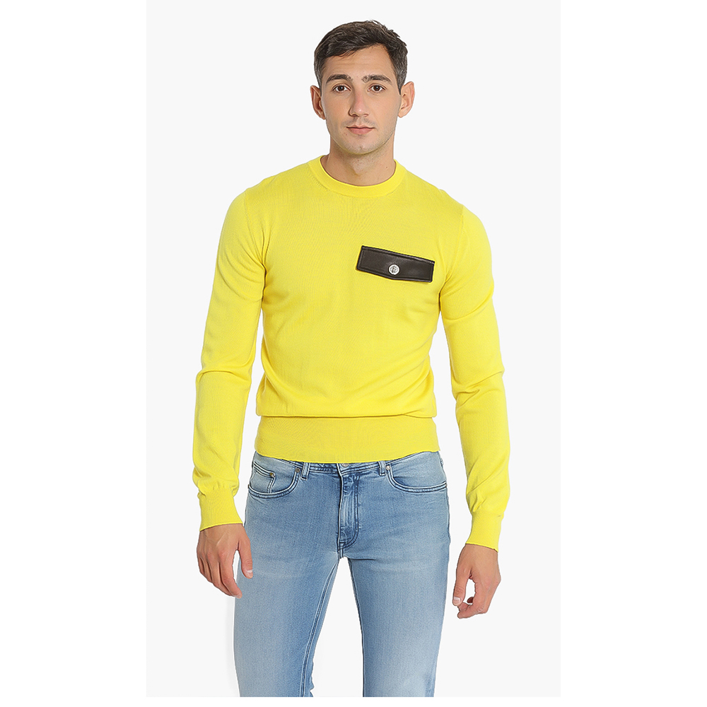 

Versace Yellow Embellished Flap Leather Sweater  (IT 48
