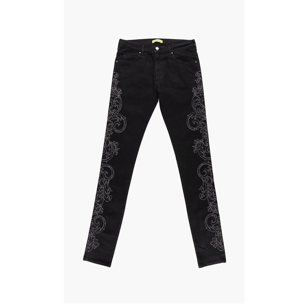 Pre Owned Versace Black Marty New Embroidered Denim Pants S (31)