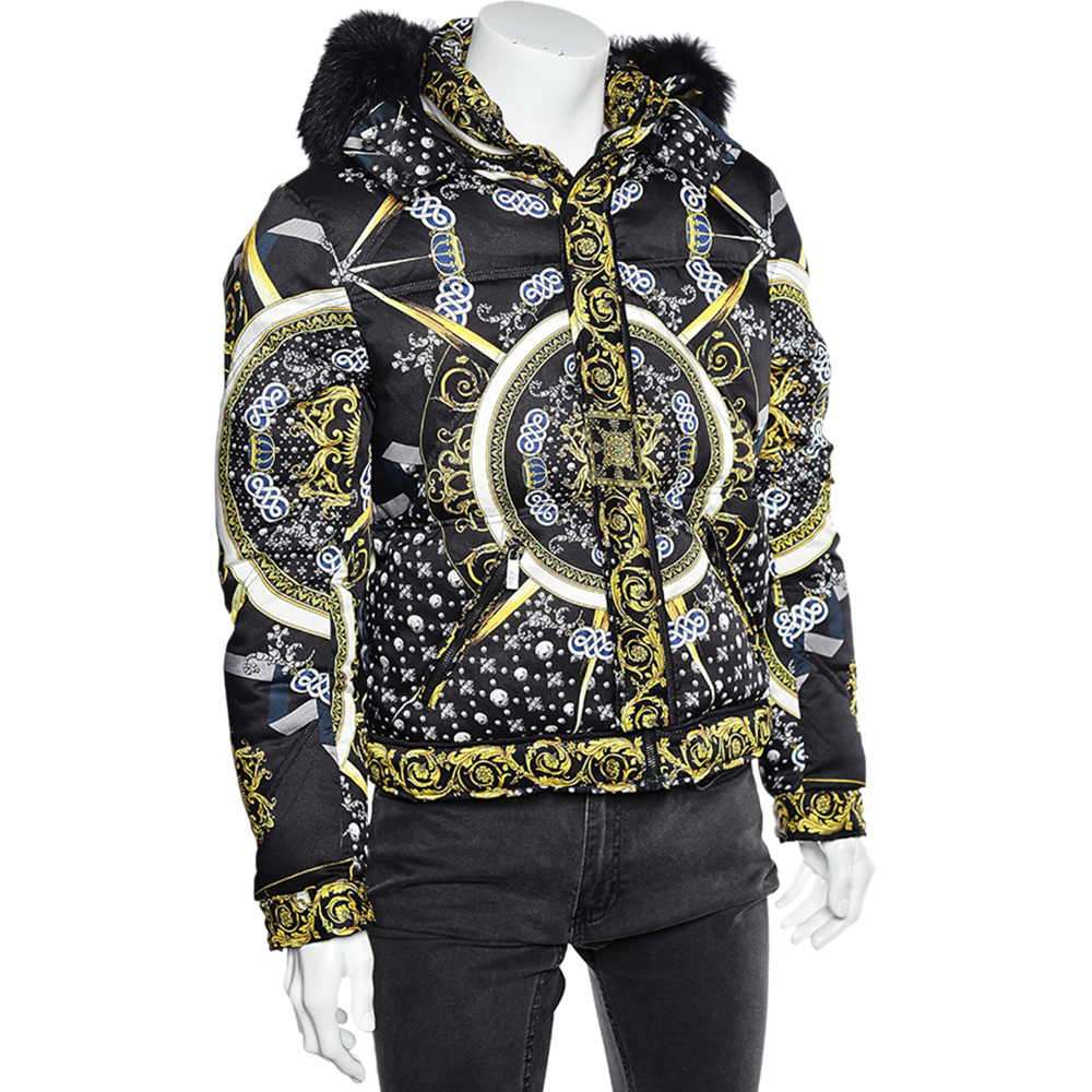 

Versace Collection Multicolor Printed Fur Lined Hooded Jacket