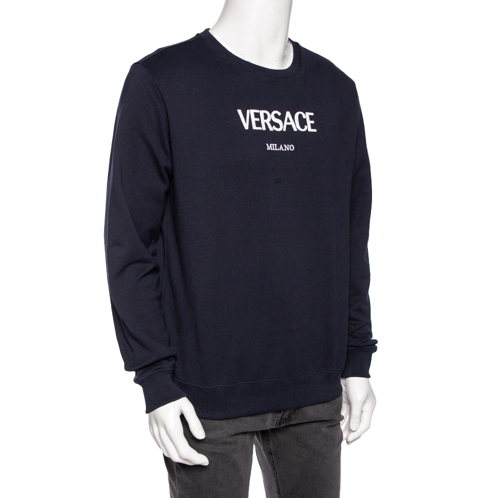 

Versace Navy Blue Logo Embroidered Cotton Taylor Fit Sweatshirt