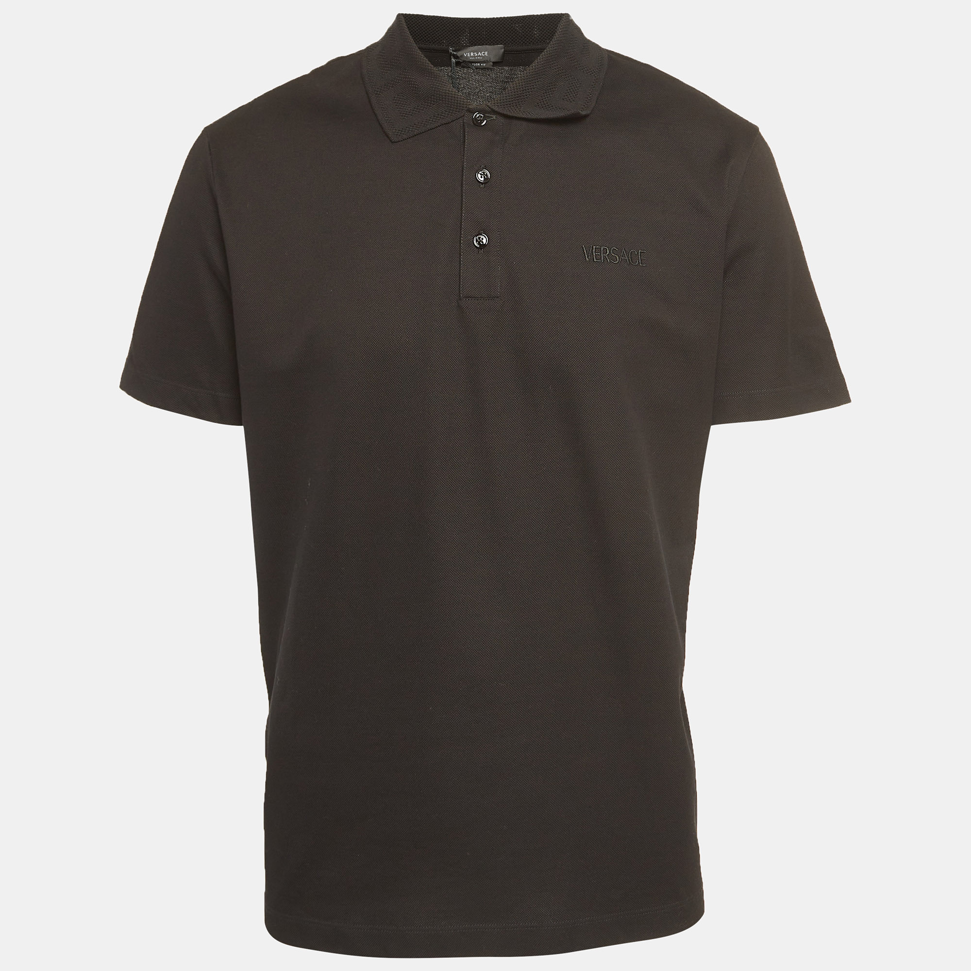 

Versace Black Cotton Pique Logo Embroidered Polo T-Shirt