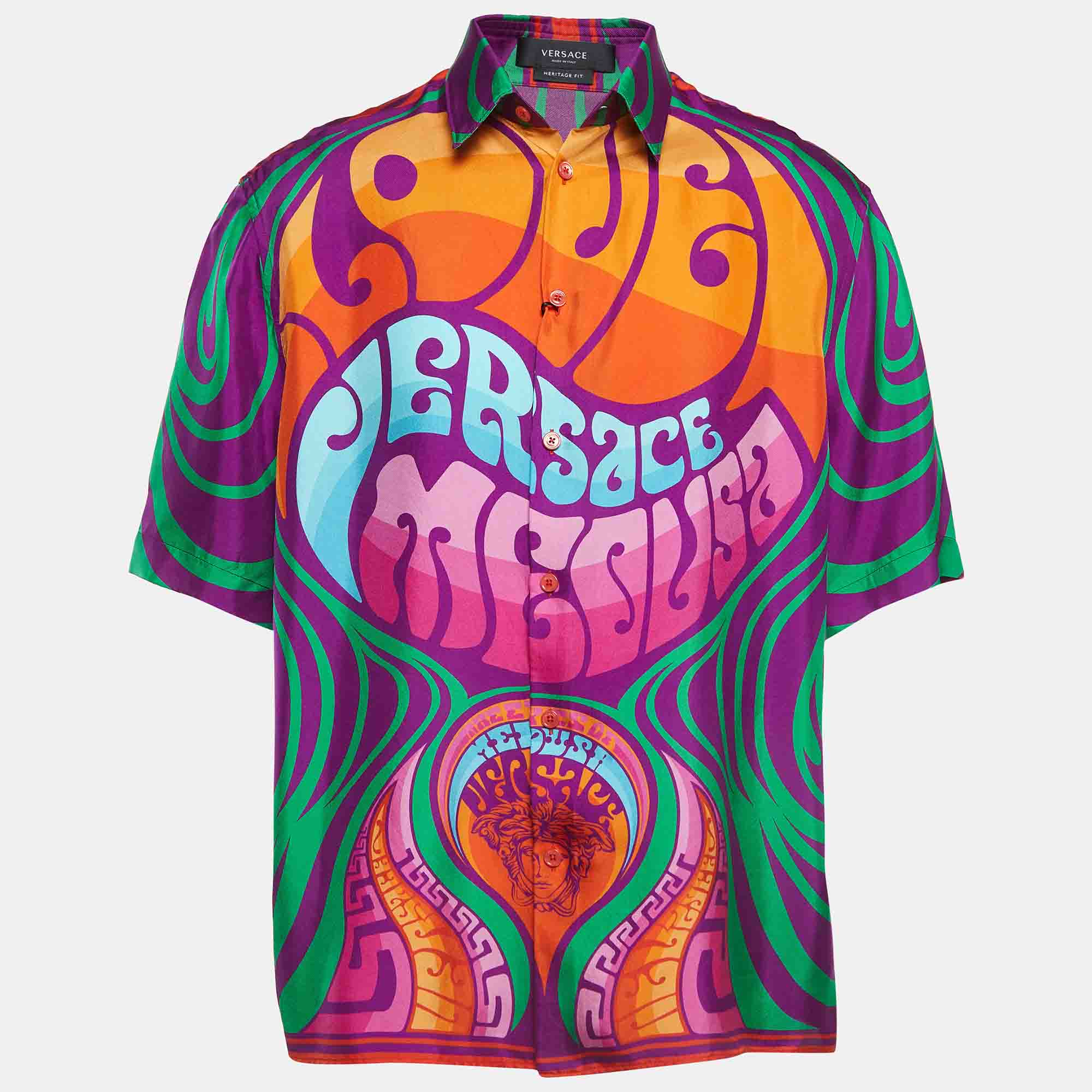 

Versace Multicolor Medusa Music Print Silk Twill Shirt XXL