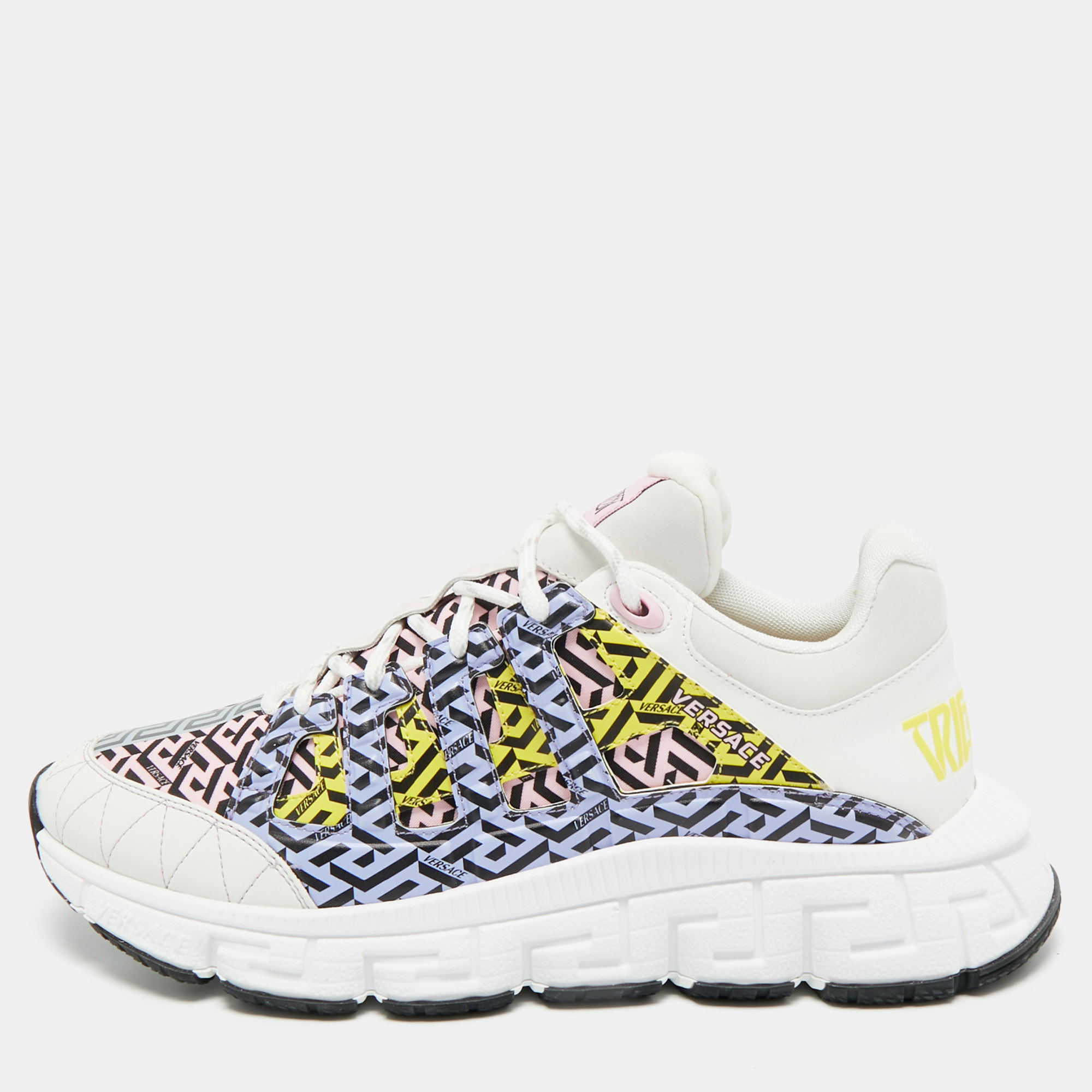 Versace Multicolor Canvas and Leather Trigreca Sneakers Size 46
