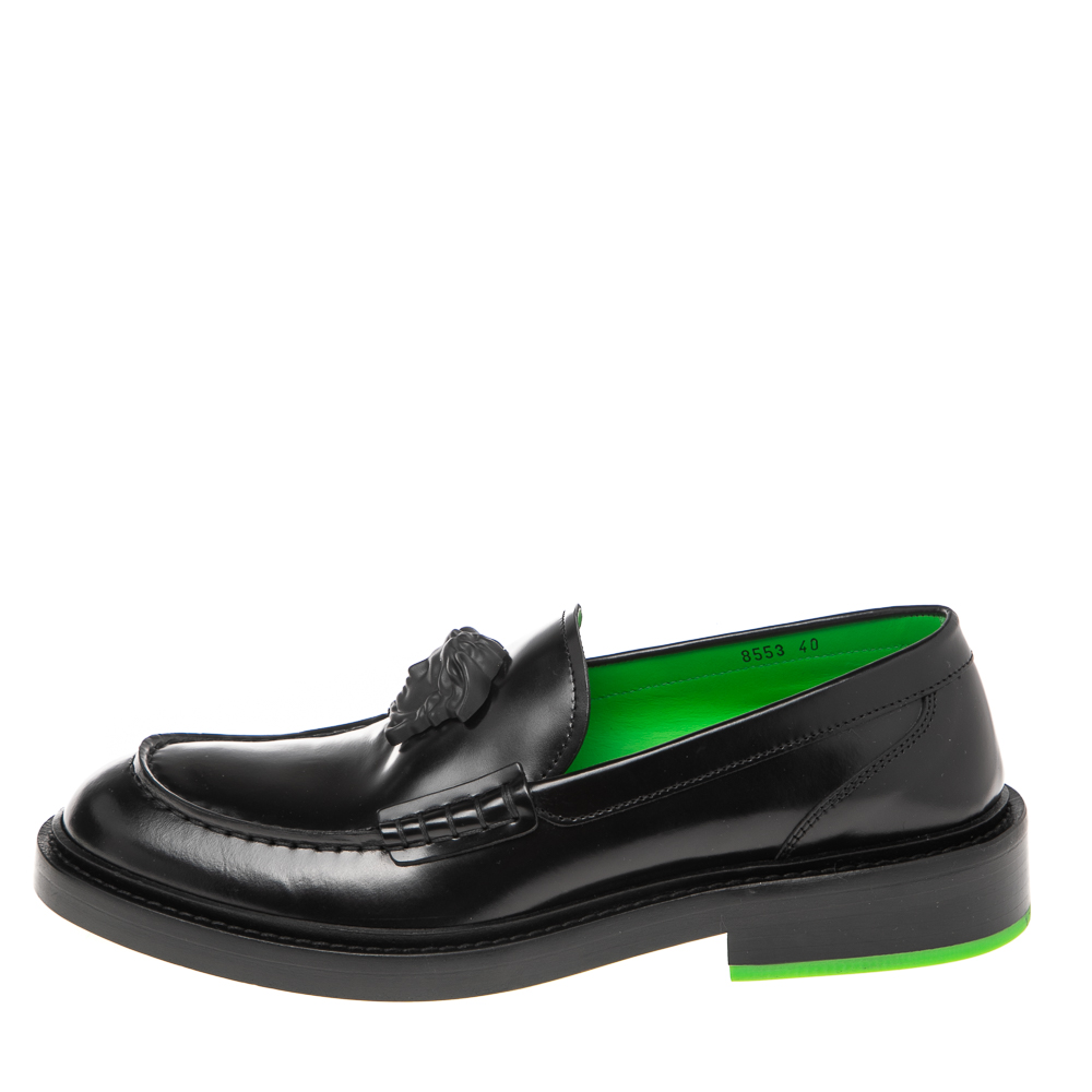 

Versace Black Leather Slip On Medusa Loafers Size