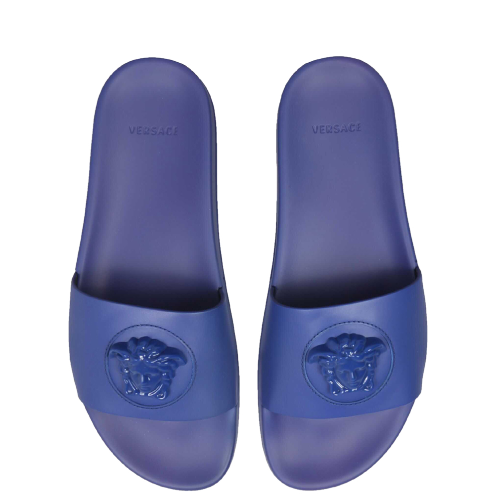 

Versace Blue Rubber La Medusa Pool Slide Sandals Size IT