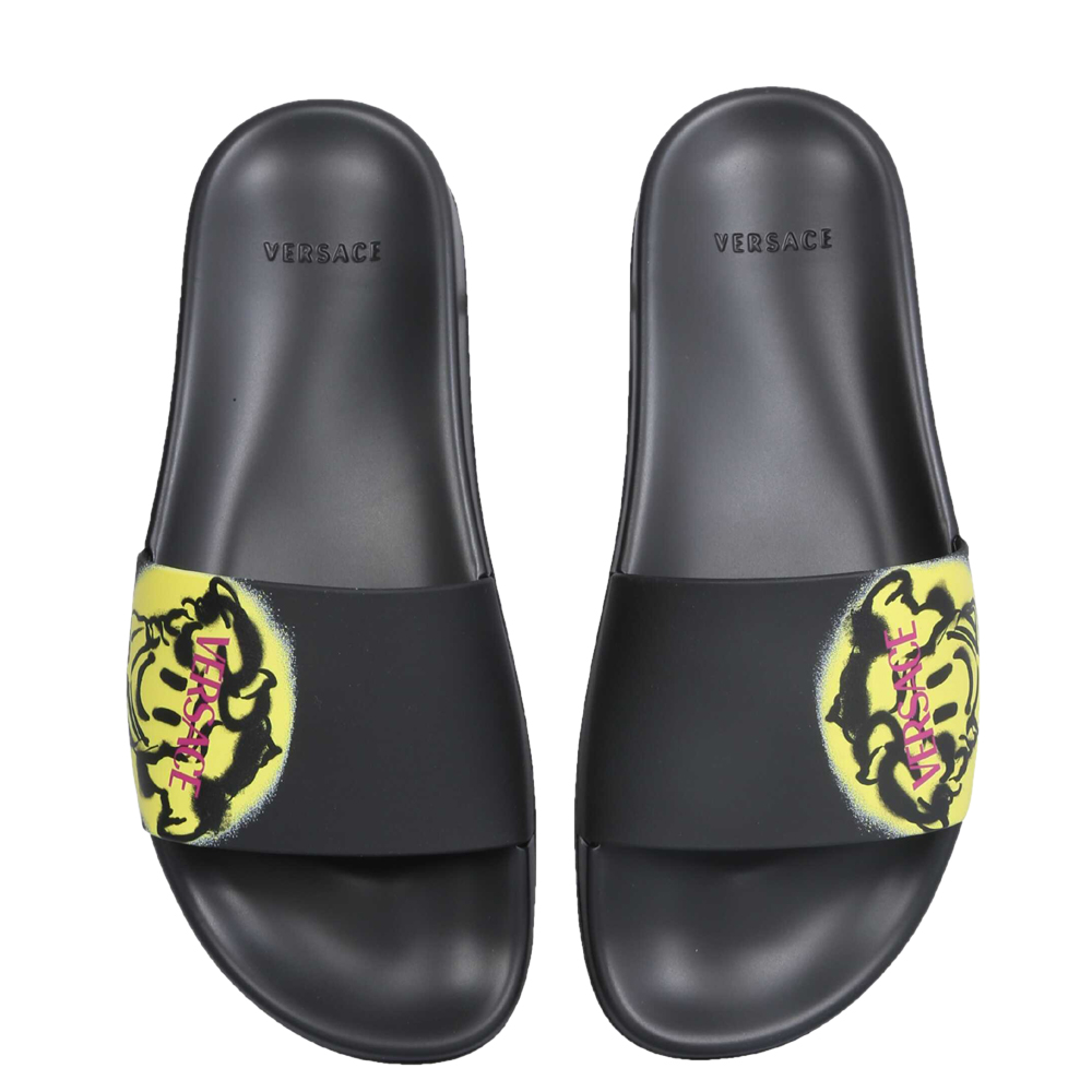 

Versace Black/Yellow Rubber Medusa Tag Slides Size IT