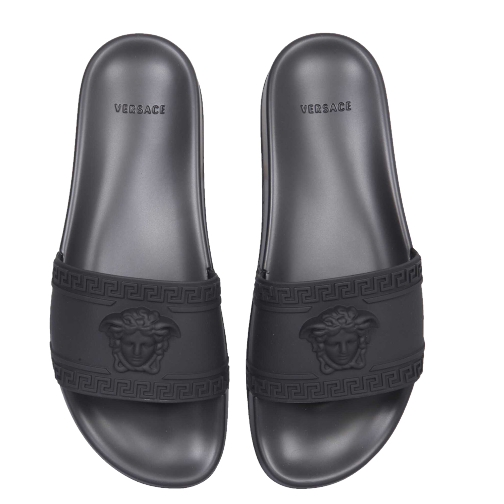 

Versace Black Rubber Palazzo Pool Slides Size IT