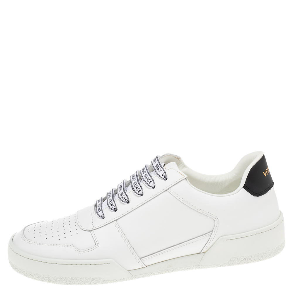 

Versace White Perforated Leather Low Top Sneakers Size