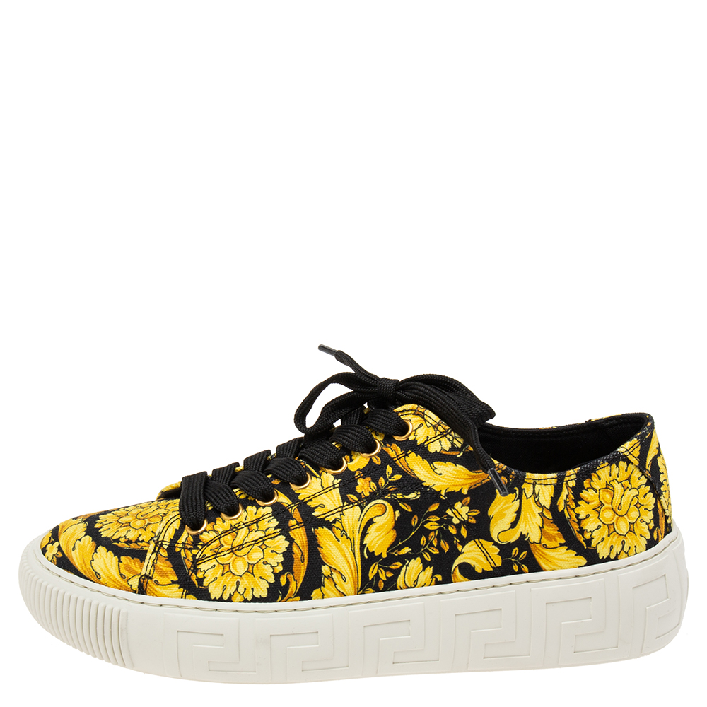 

Versace Yellow/Black Barocco Print Canvas Low Top Sneakers Size