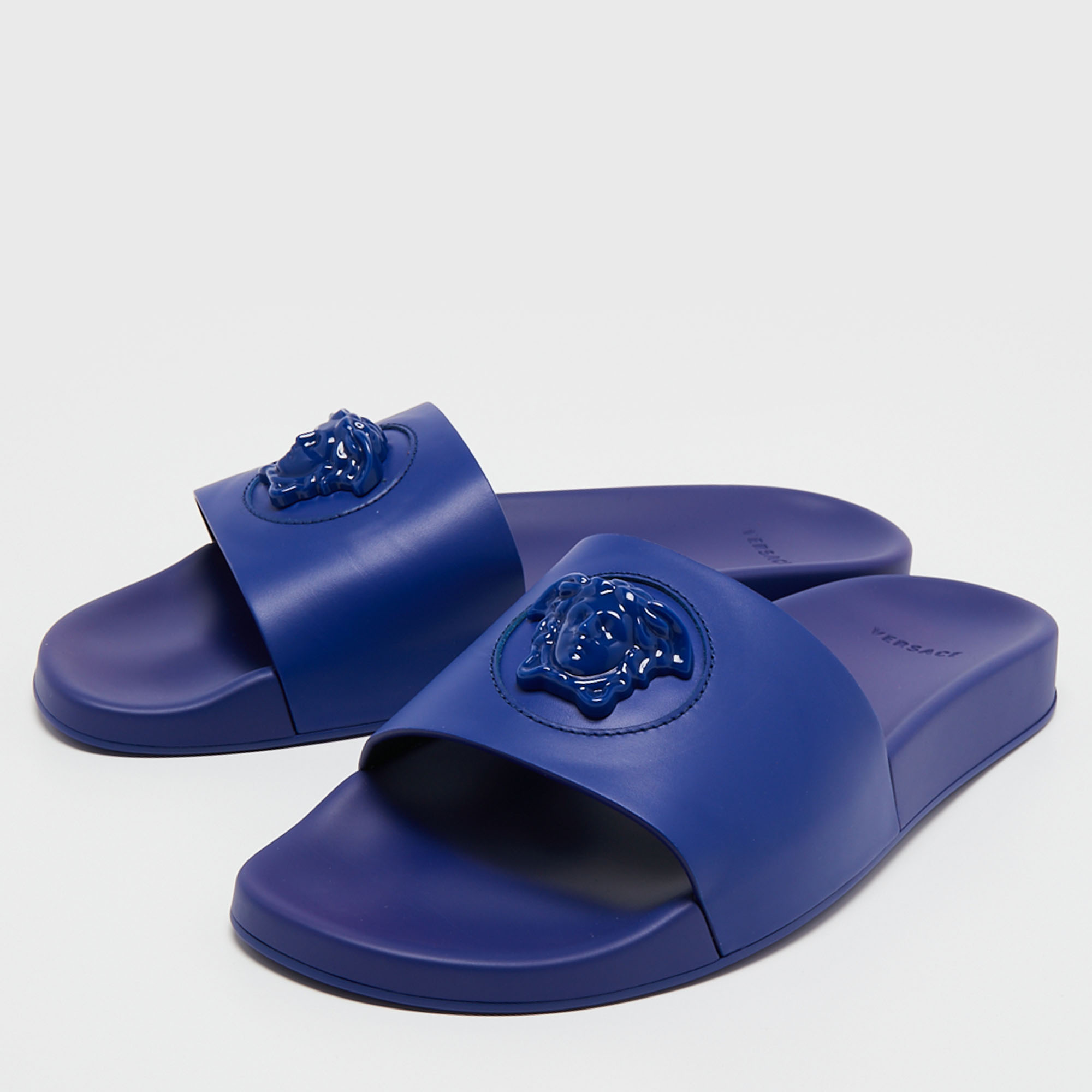 

Versace Blue Rubber Medusa Head Flat Slides Size