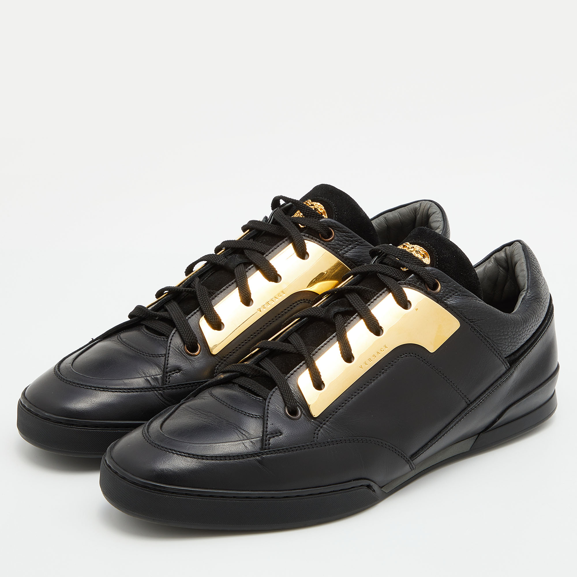 

Versace Black Leather Medusa Low Top Sneakers Size