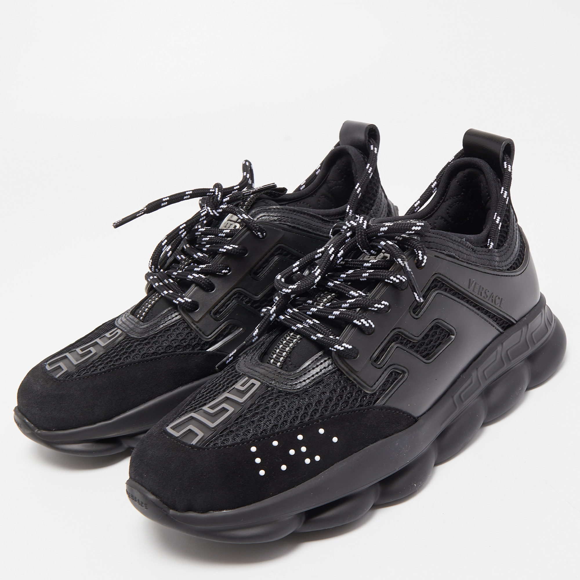 

Versace Black Mesh And Leather Chain Reaction Sneakers Size