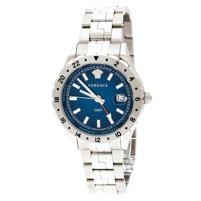 Versace Blue Stainless Steel Hellenyium GMT V11 Men's Wristwatch 42 mm