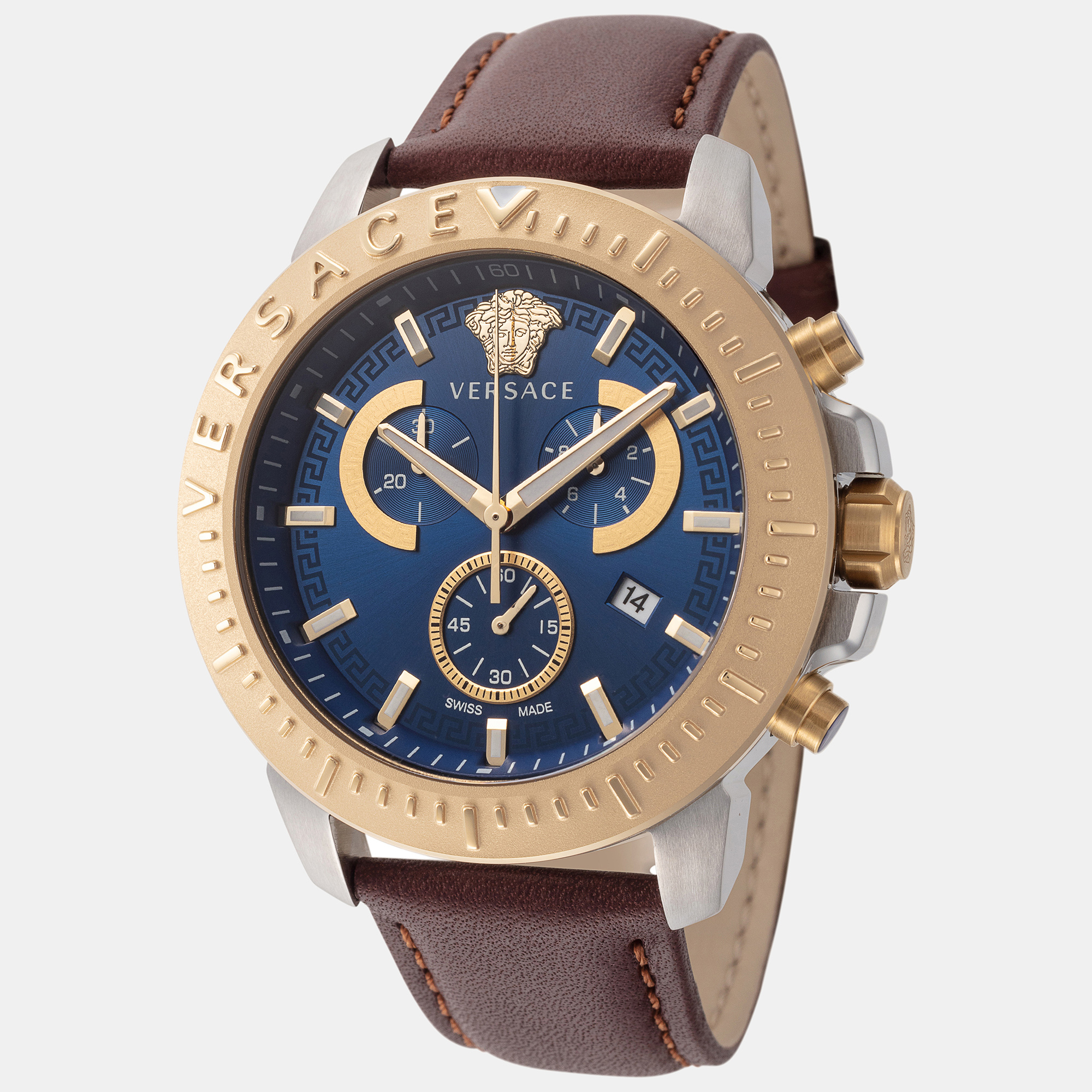 This authentic Versace watch is characterized by skillful craftsmanship and understated charm. Meticulously constructed to tell time in an elegant way it comes in a sturdy case and flaunts a seamless blend of innovative design and flawless style.
