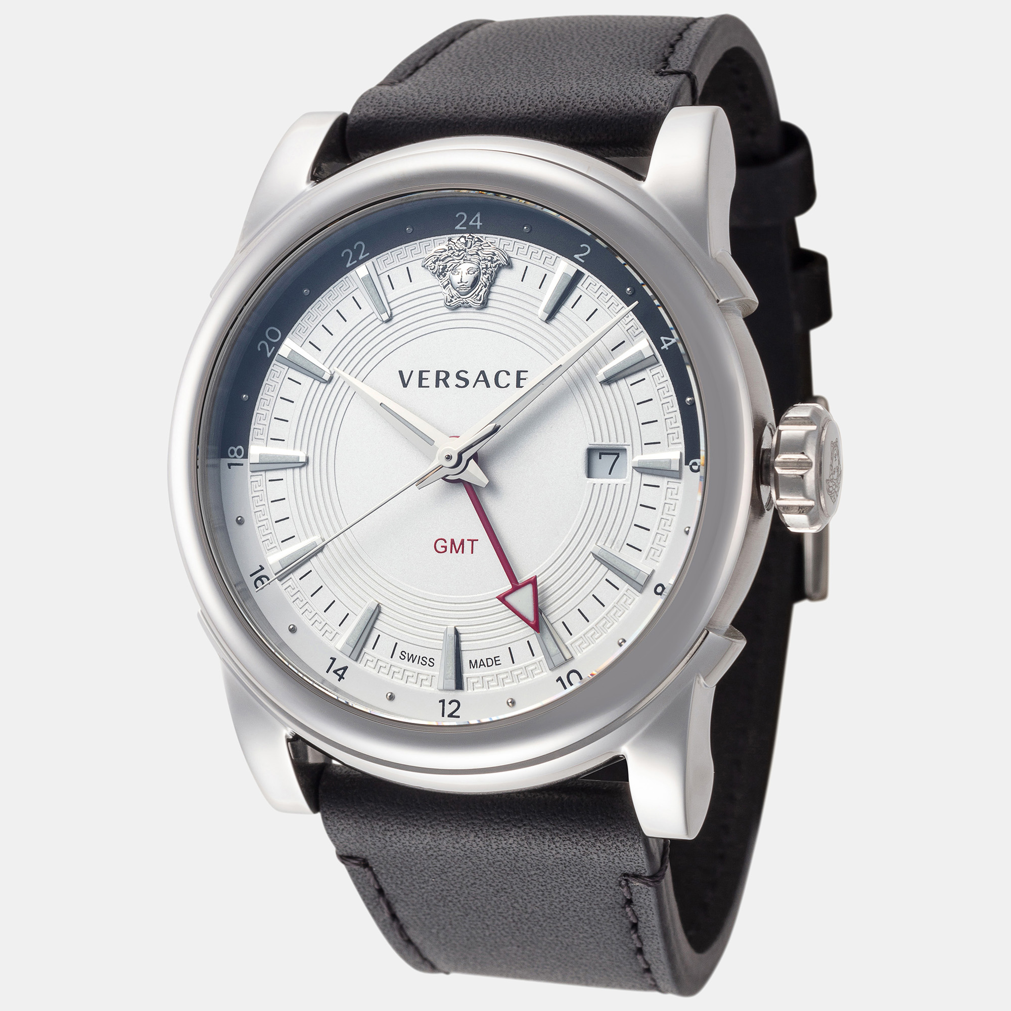 Pre-owned Versace Men's Gmt Vintage 42mm Quartz Watch Vev300119 In Silver
