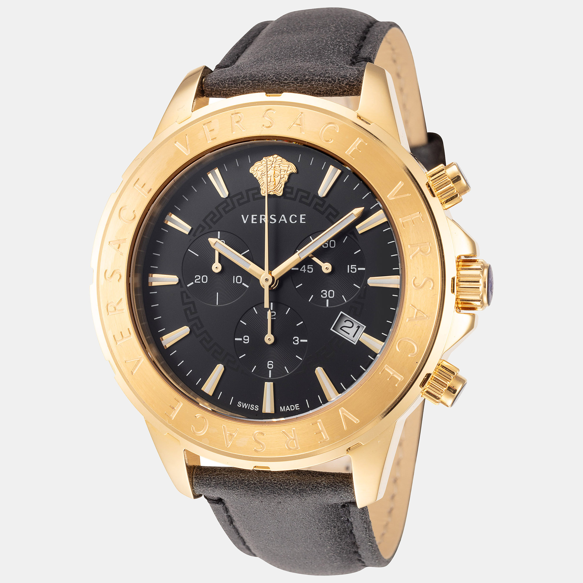 Pre-owned Versace Men's Vev600721 Chrono Signature 44mm Quartz Watch In Black