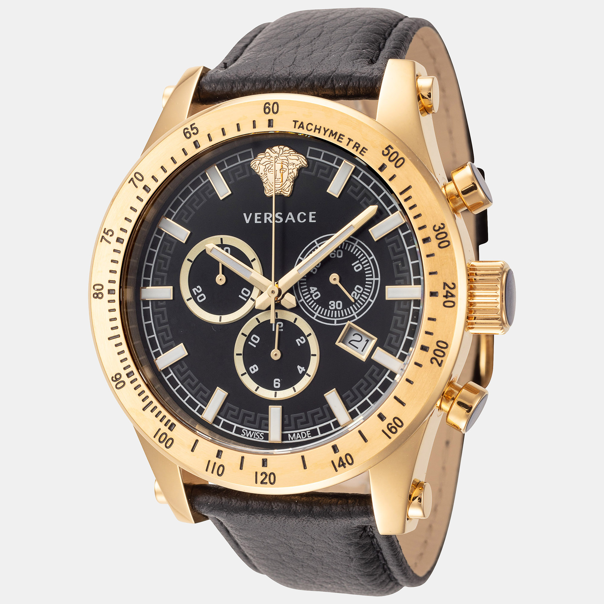 Pre-owned Versace Men's Vev800821 Chrono Sporty 44mm Quartz Watch In Black