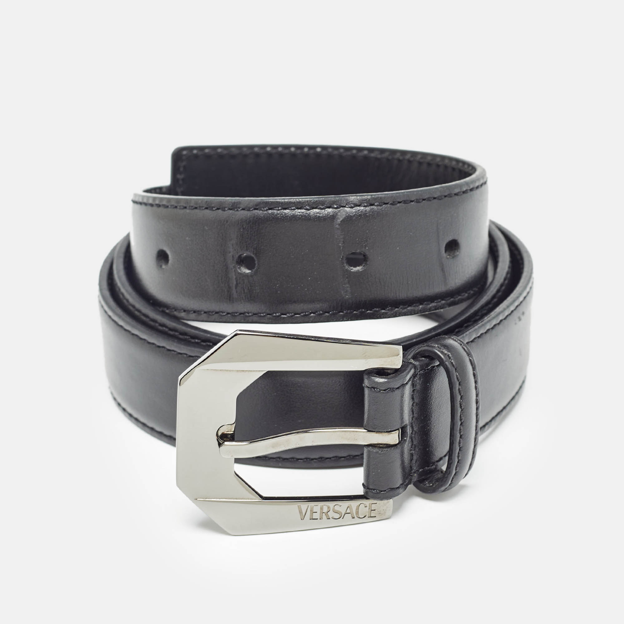 

Versace Black Leather Buckle Belt