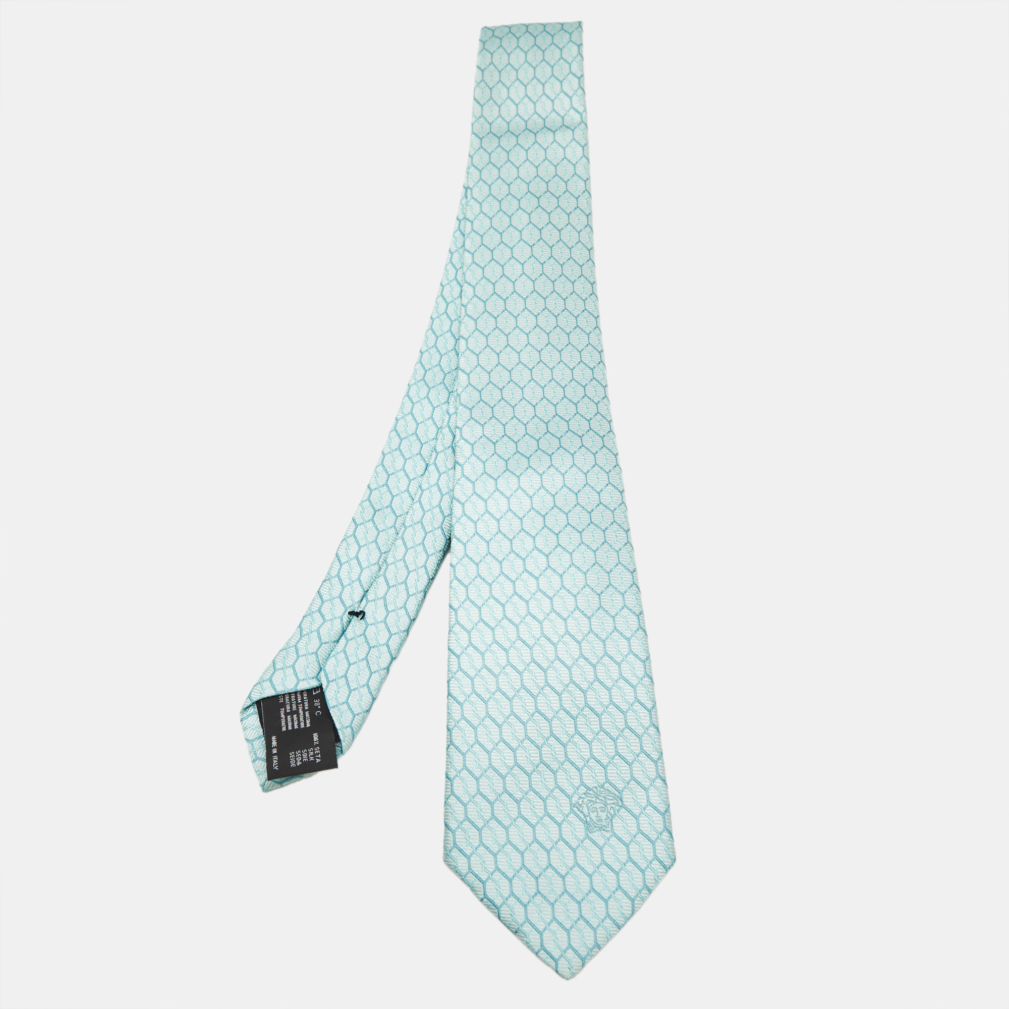 

Versace Turquoise Blue Geometric Pattern Silk Tie