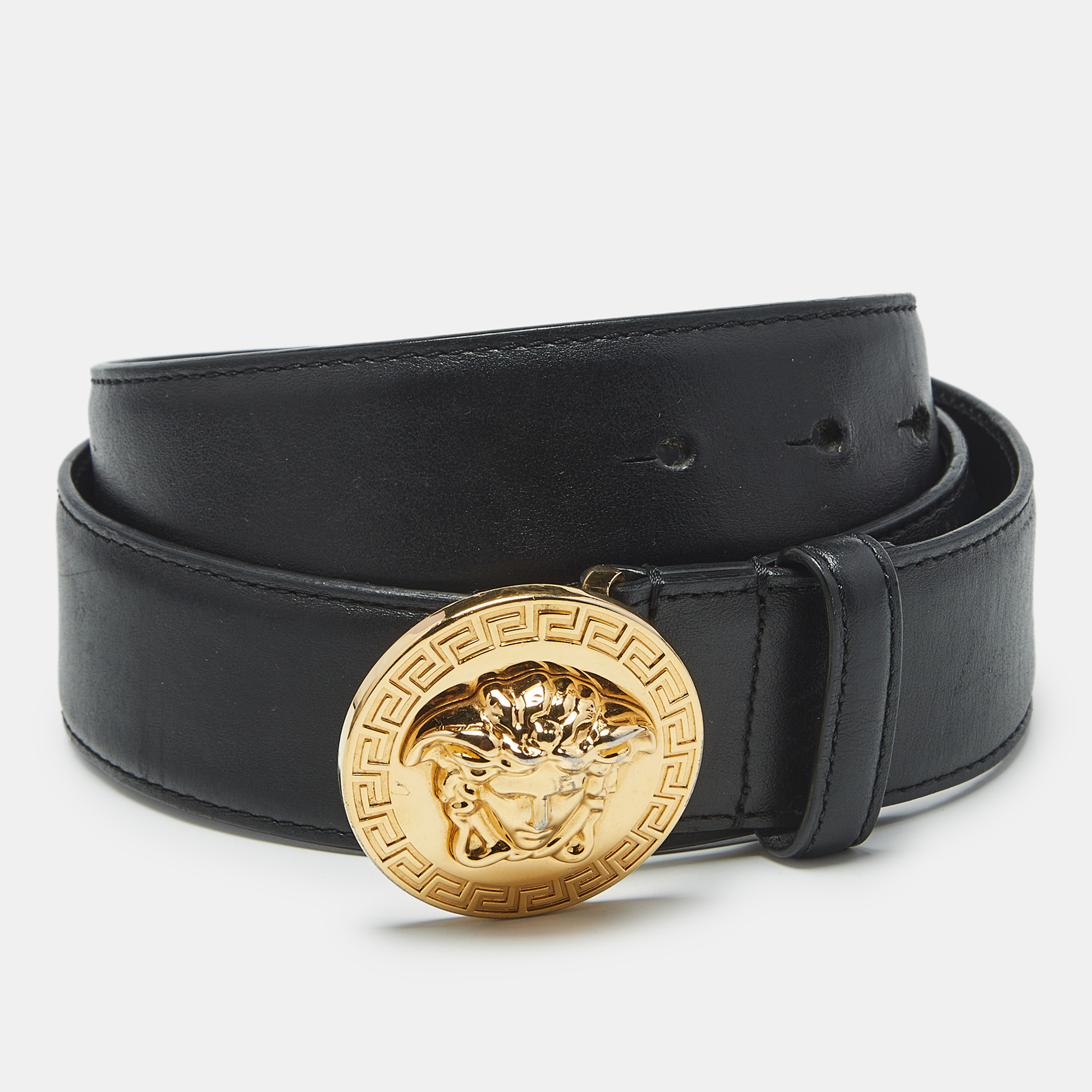 

Versace Black Leather Medussa Head Buckle Belt